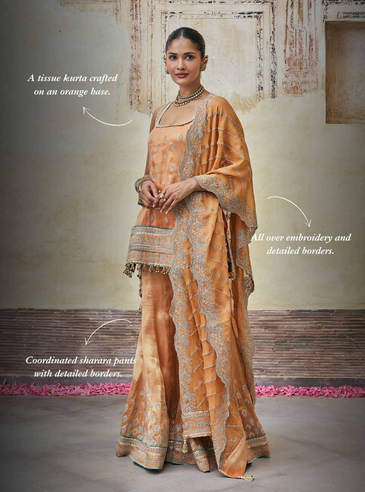 Jugal Bemberg Tissue Orange Kurta Set