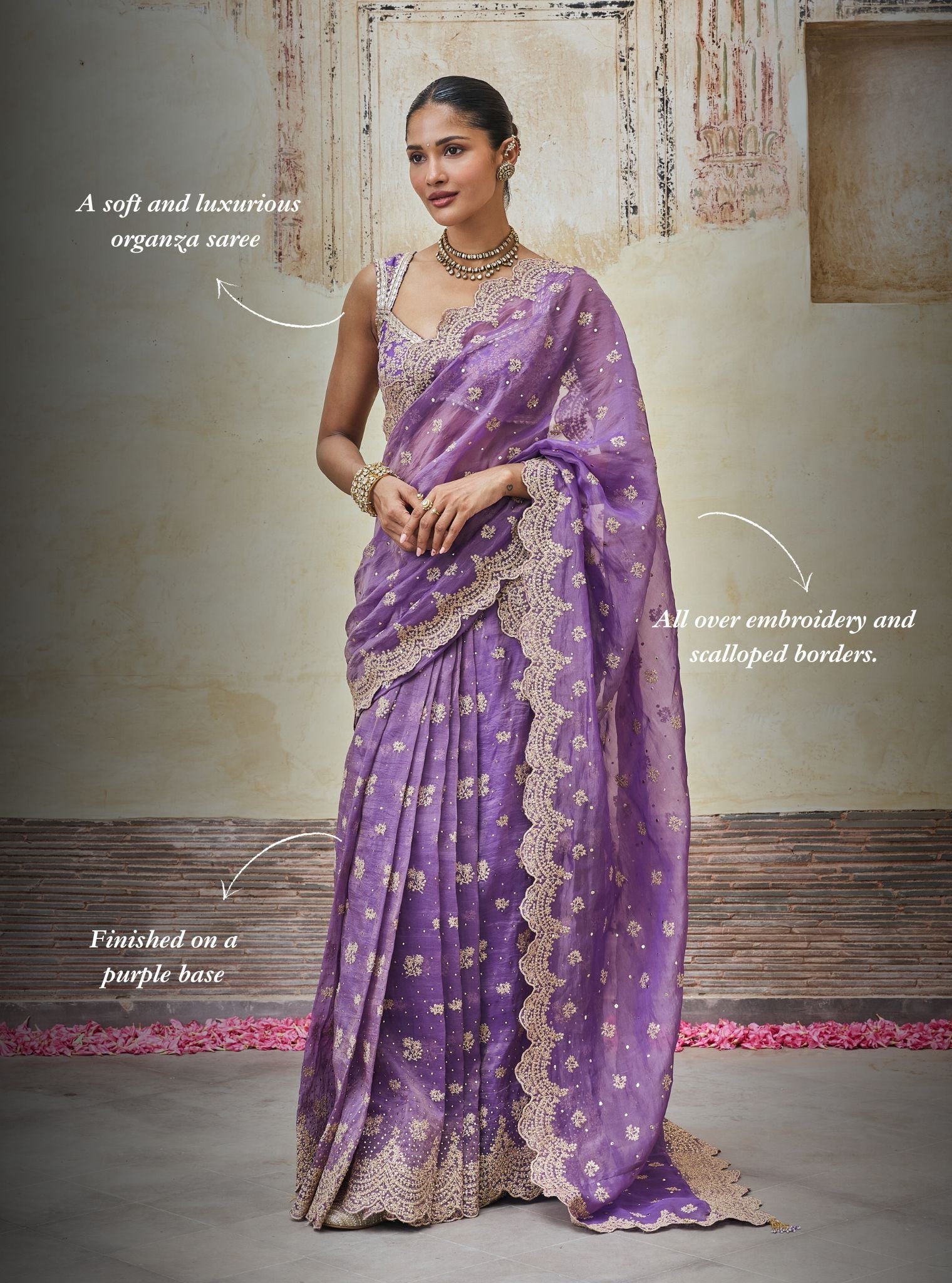 Adiva Lurex Organza Purple Saree