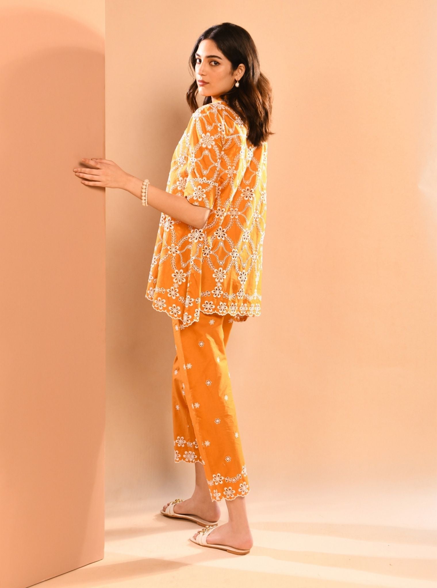 Mulmul Cotton Prue Orange Shirt With Mulmul Cotton Prue Orange Pant