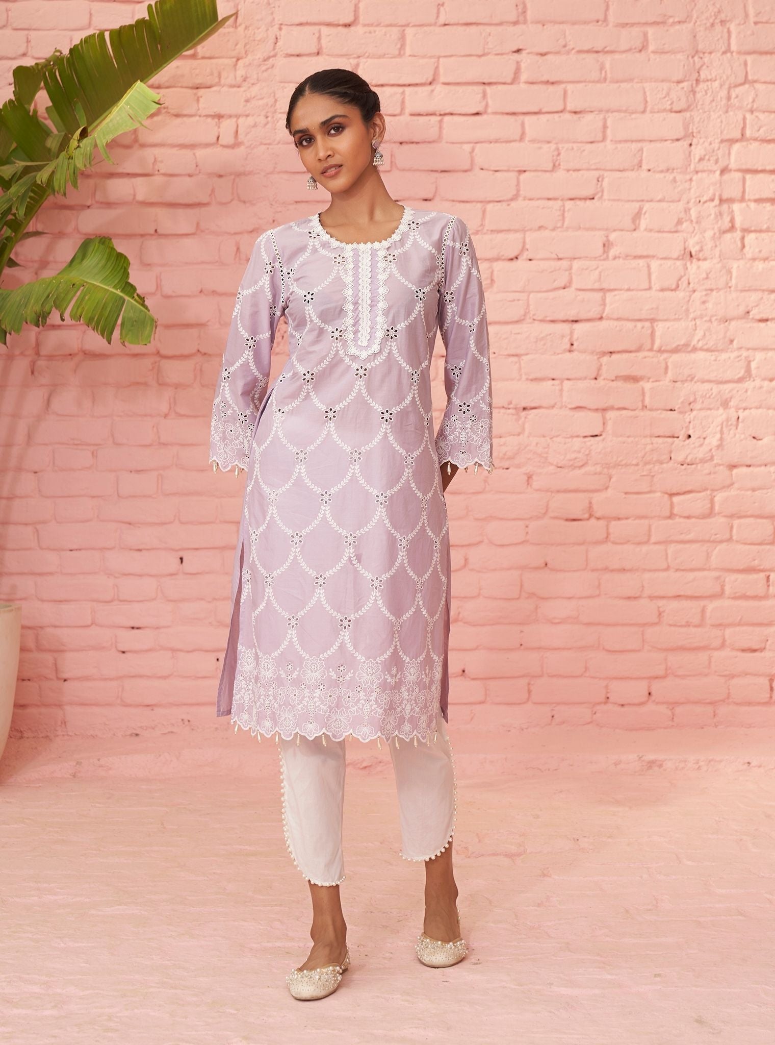Mulmul Supima Cotton Aashay Lilac Kurta