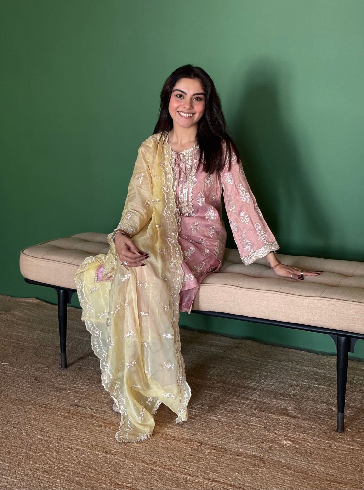 Intira Tissue Linen Pink Kurta Set