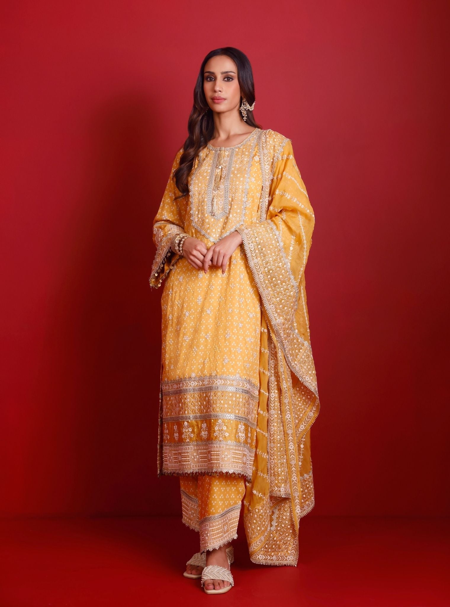 Mulmul Organza Lari Mustard Dupatta