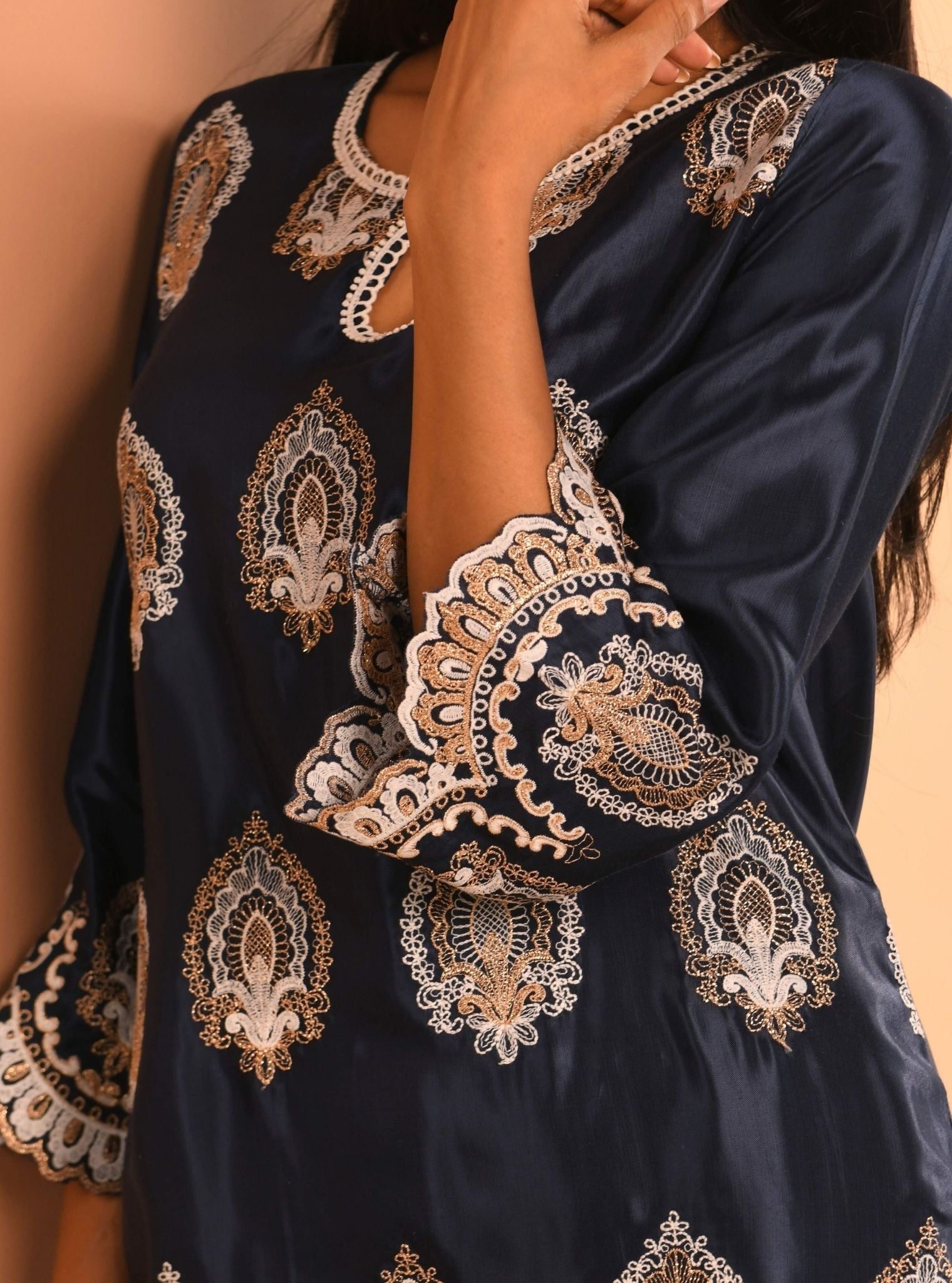 Mulmul Cupro Sydney Navy Kurta