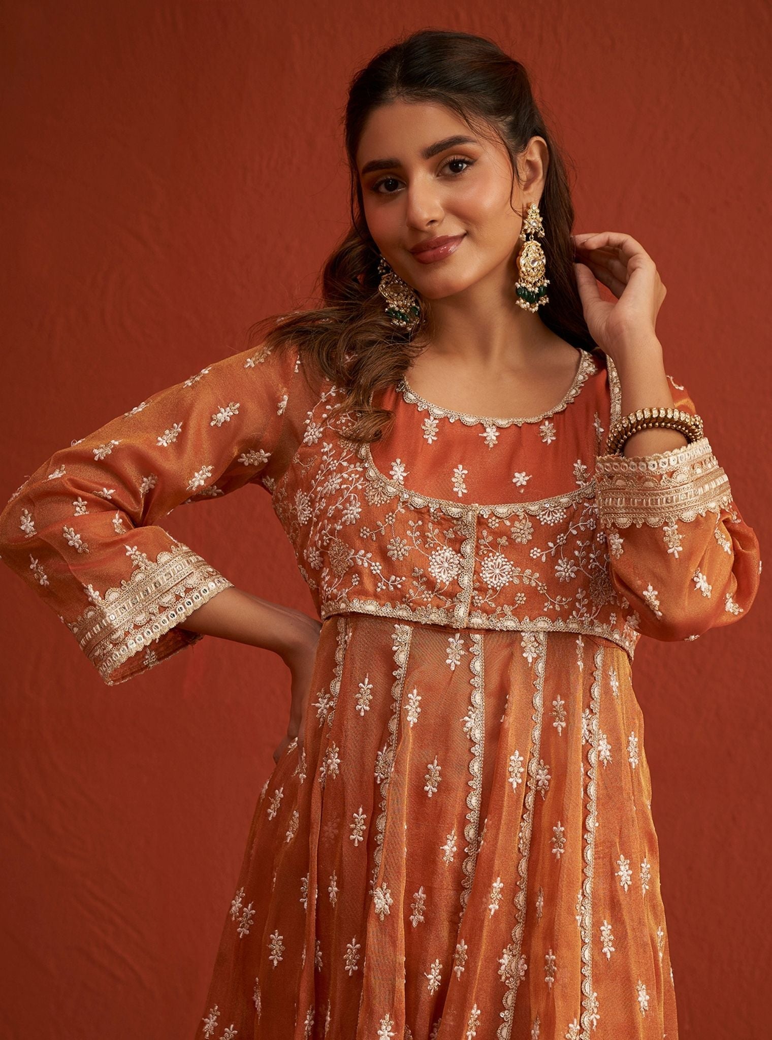 Mulmul Royal Tissue Genda Burnt Orange Dupatta