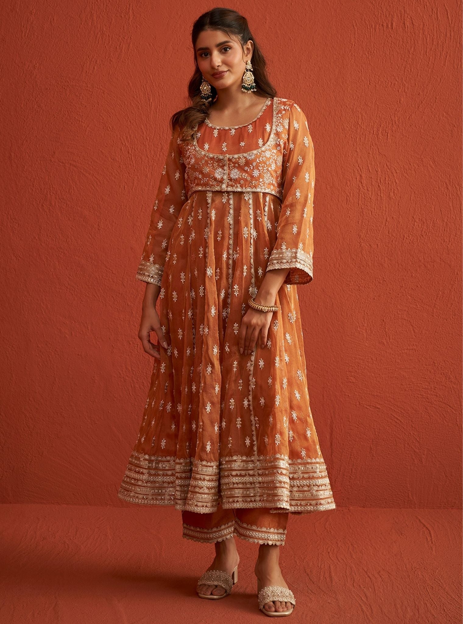 Mulmul Royal Tissue Genda Burnt Orange Dupatta