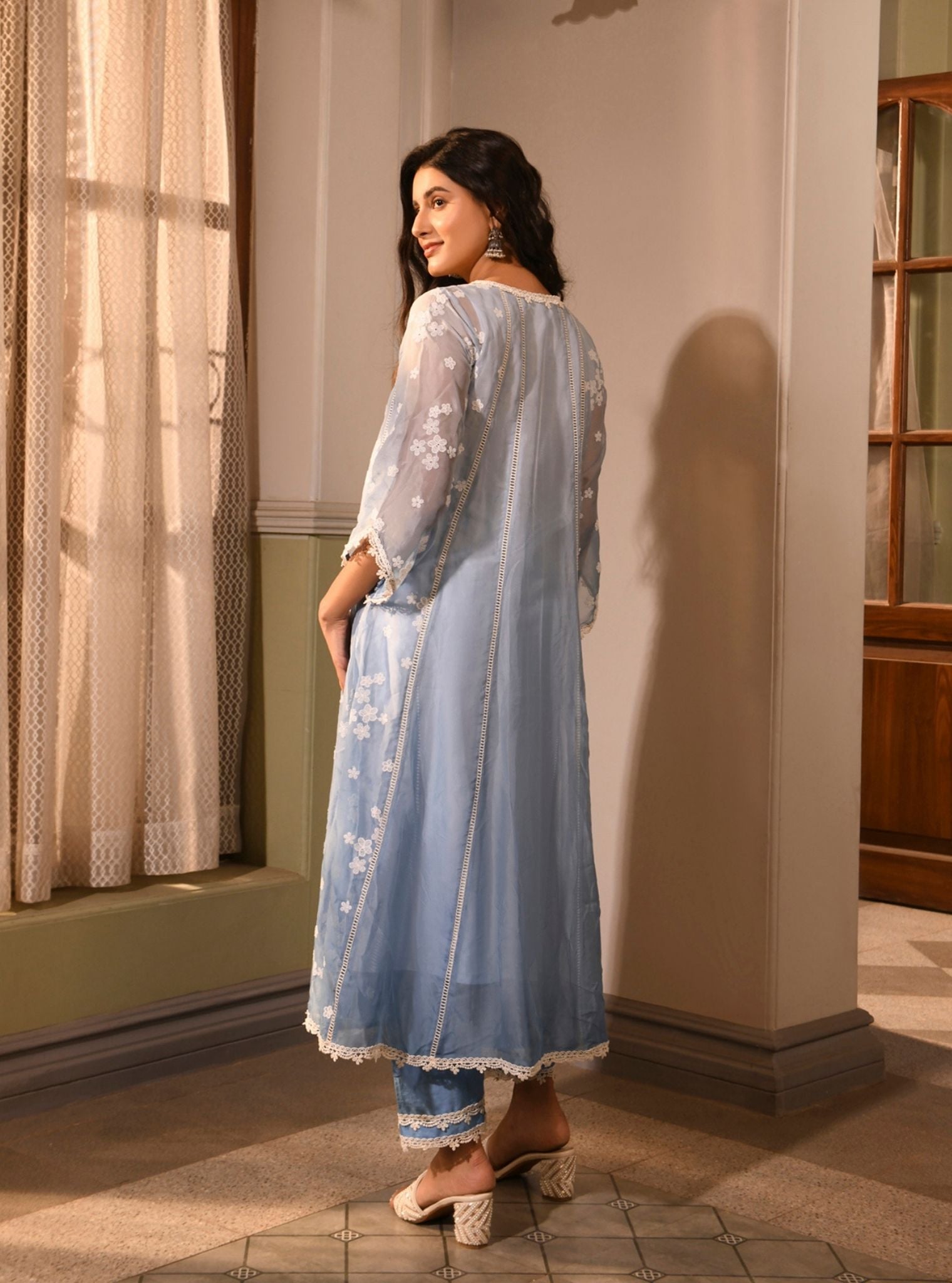 Aira Organza Blue Anarkali Kurta Set