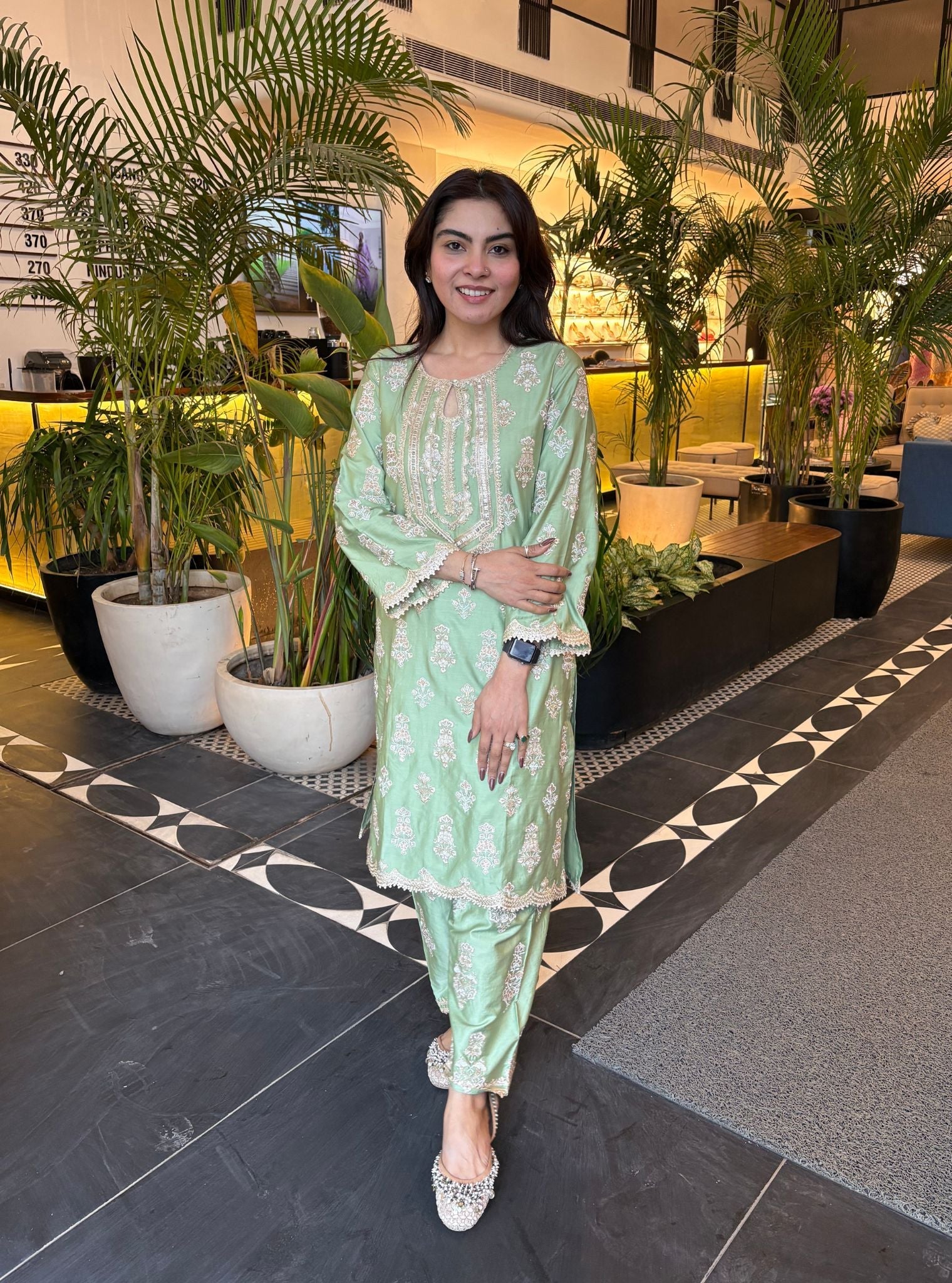 Intira Pima Satin Green Kurta Set