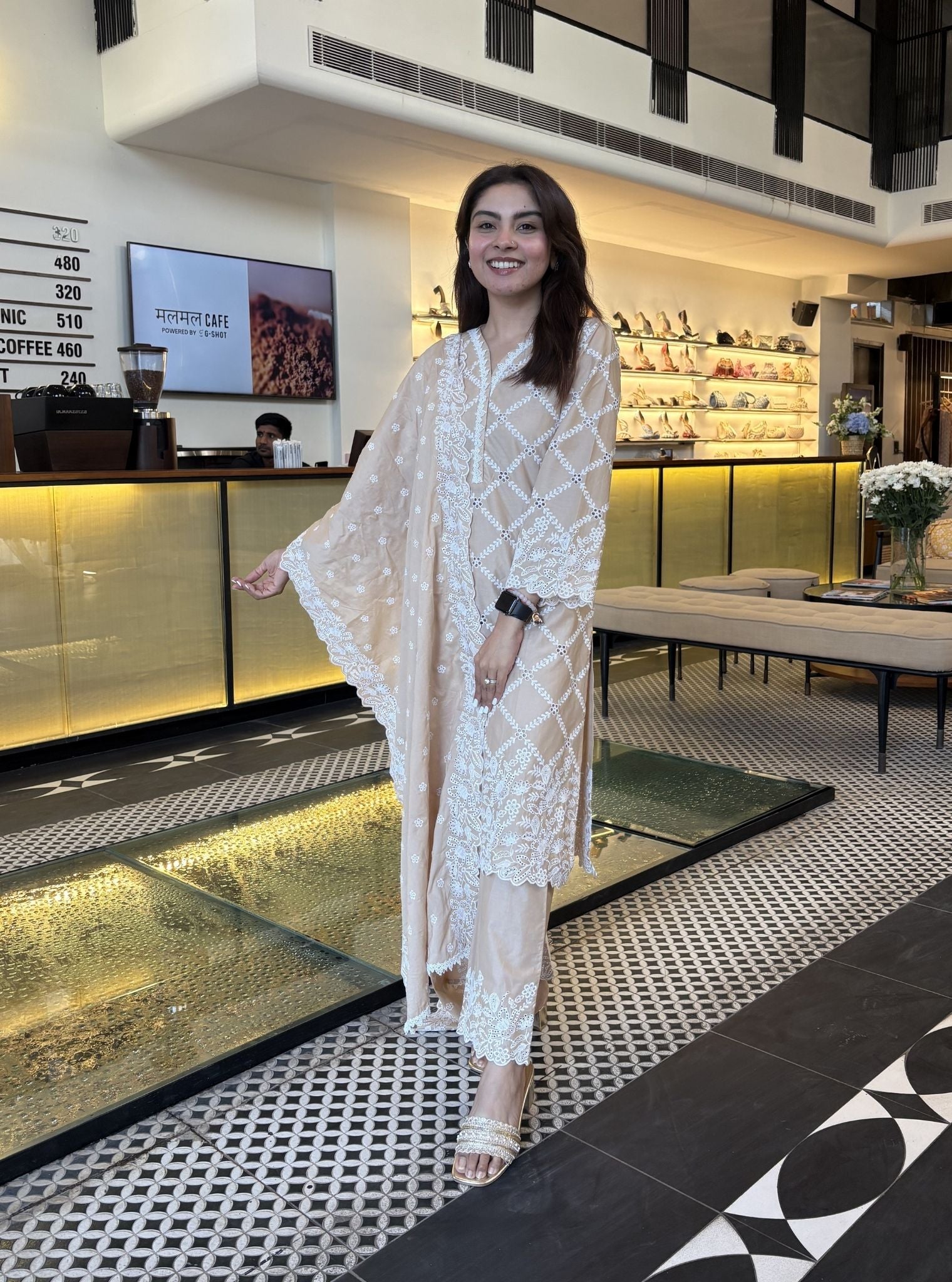 Eesvari Supima Cotton Beige Kurta Set