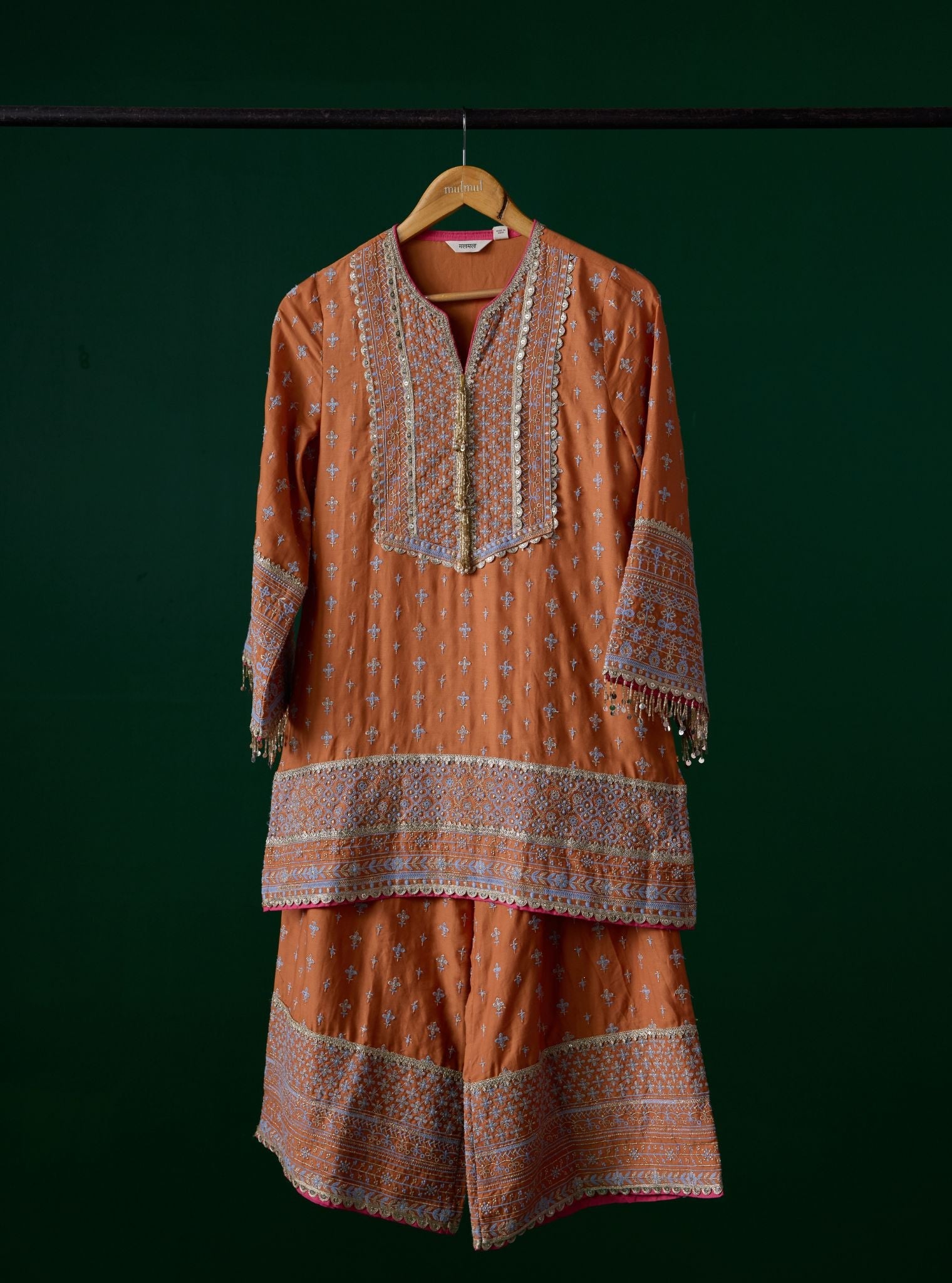 Laagi Pima Satin Orange Kurta Set
