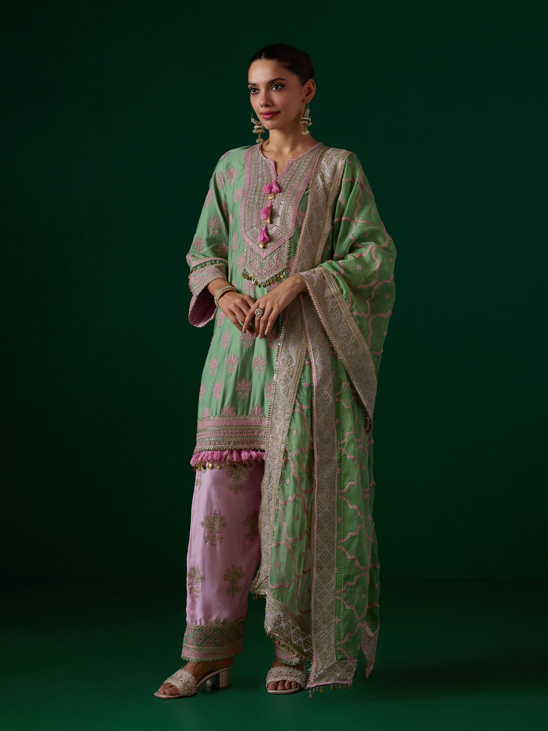 Lani Pima Satin Green Kurta Set