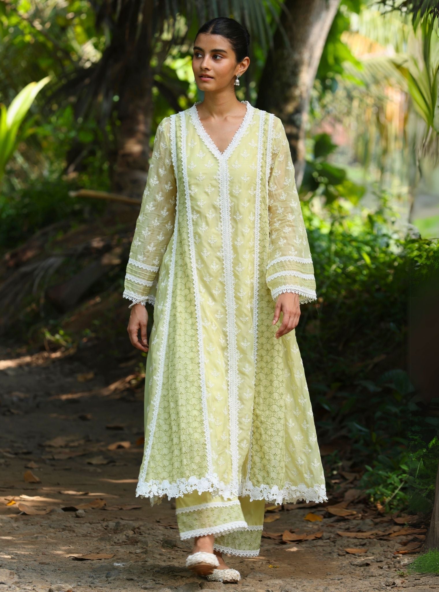 Maheen Organza Lime Anarkali Kurta Set