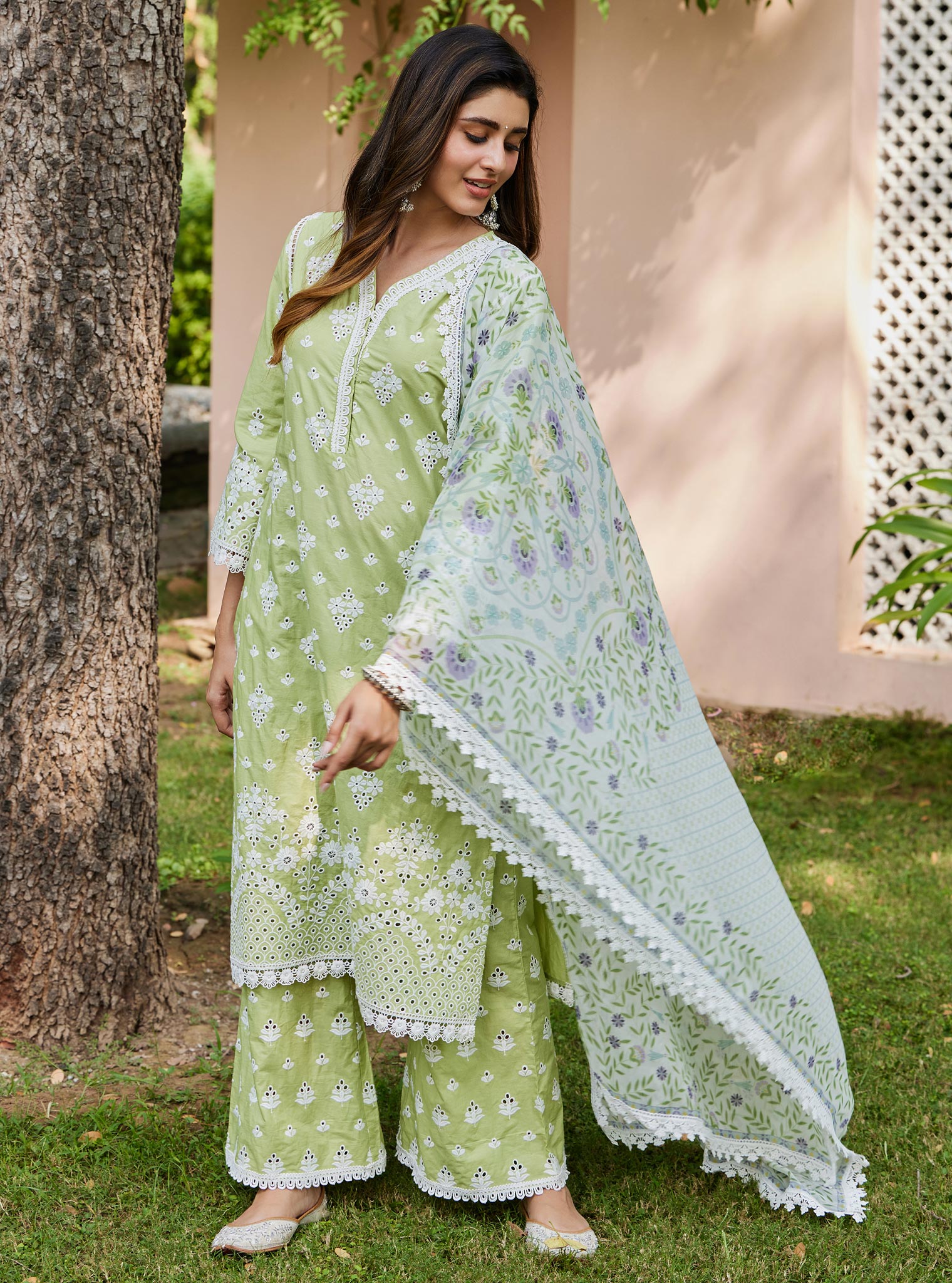 Mulmul Supima Cotton Peehu Green Pant