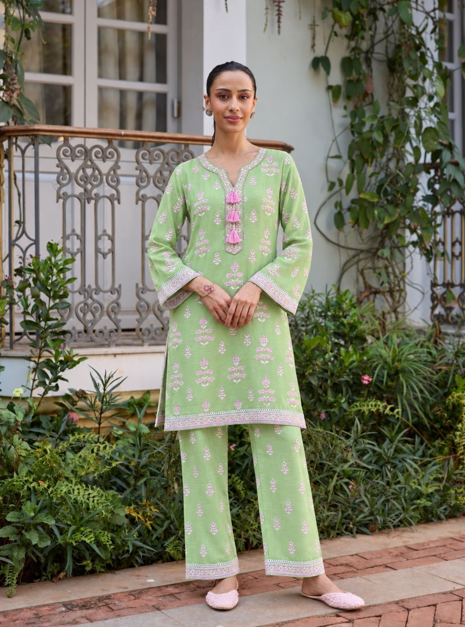 Zano Linen Green Kurta Set