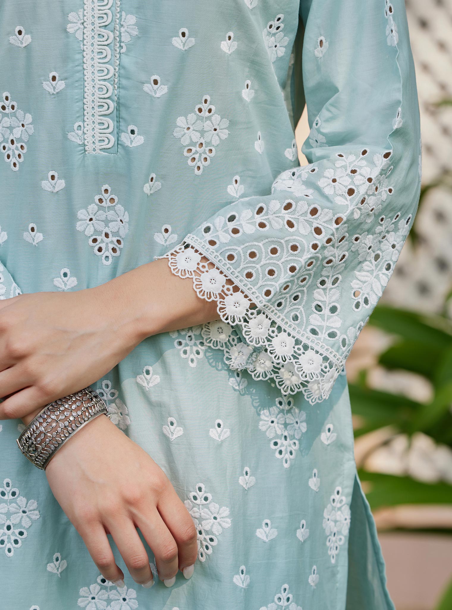 Mulmul Supima Cotton Peehu Light Blue Kurta