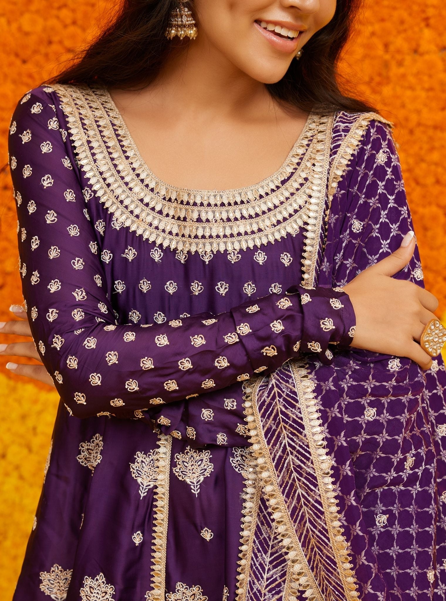 Palki Organza Satin Purple Kurta