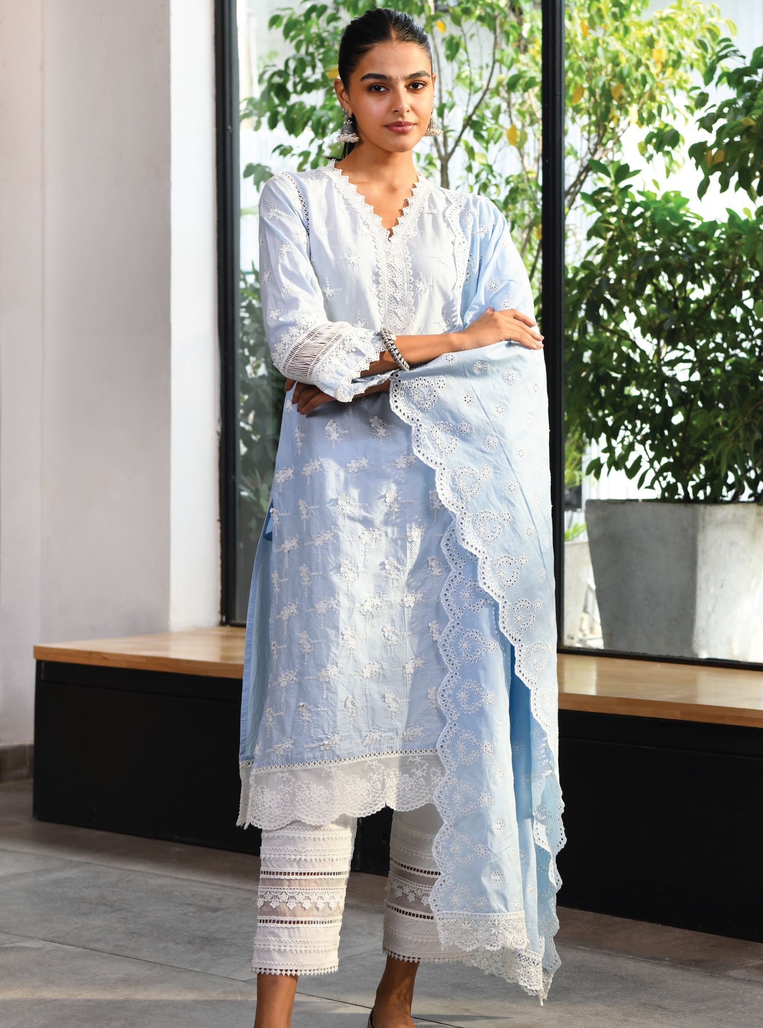 Mulmul Supima Cotton Wells Blue Dupatta