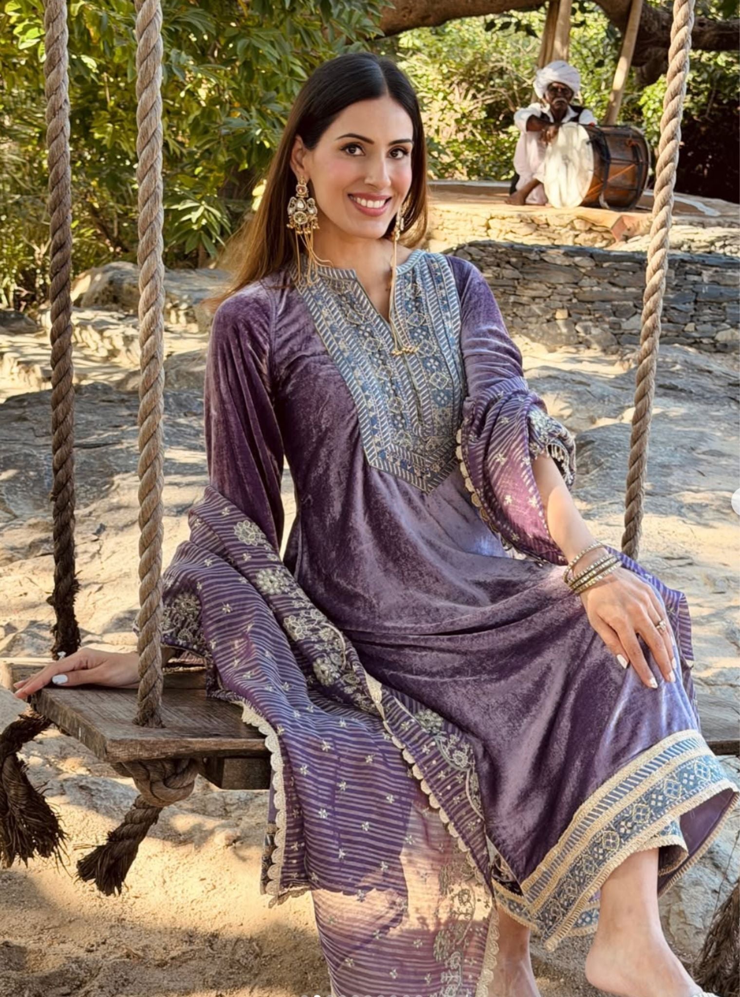Madhaniya Velvet Lavender Kurta Set