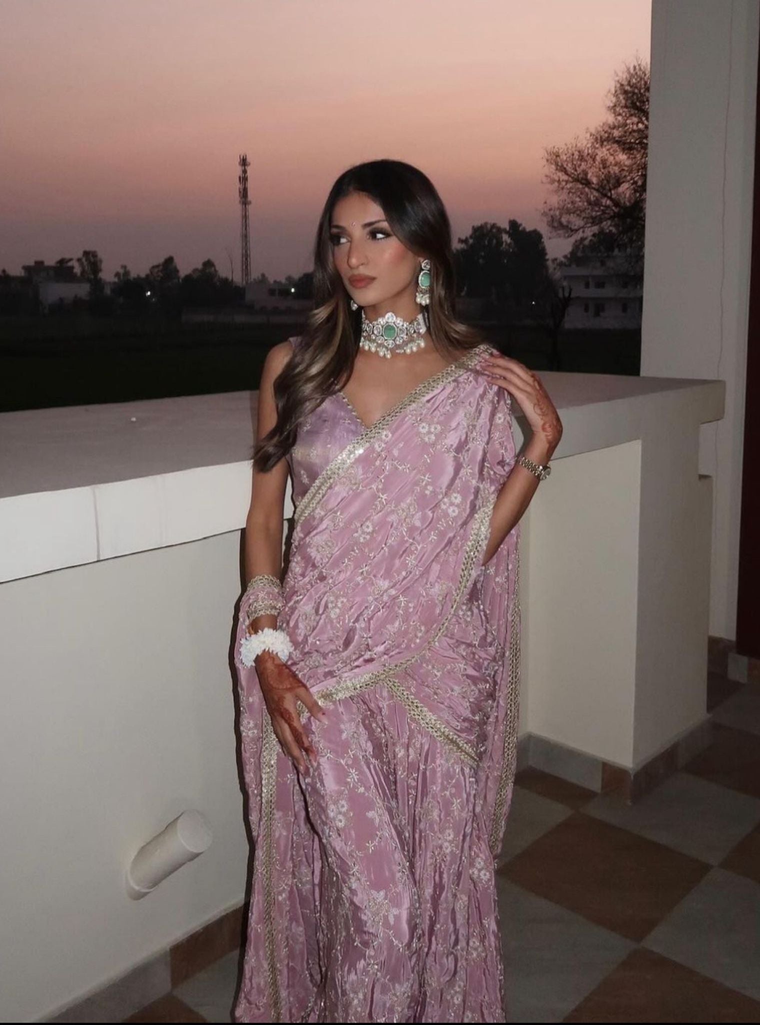 Raahi Crepe Lilac Pre-Stitched Saree