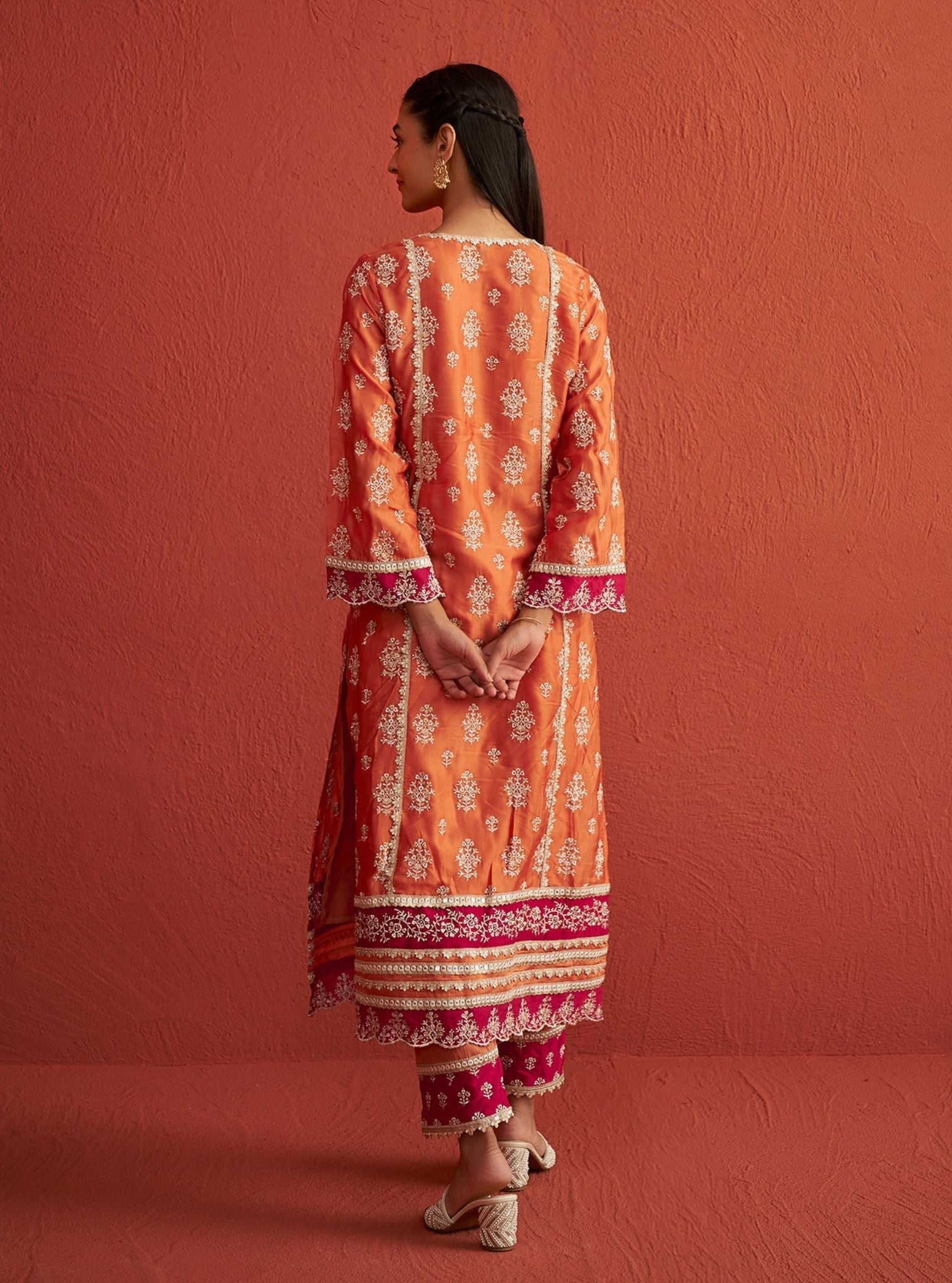 Shubh Organza Satin Burnt Orange Set
