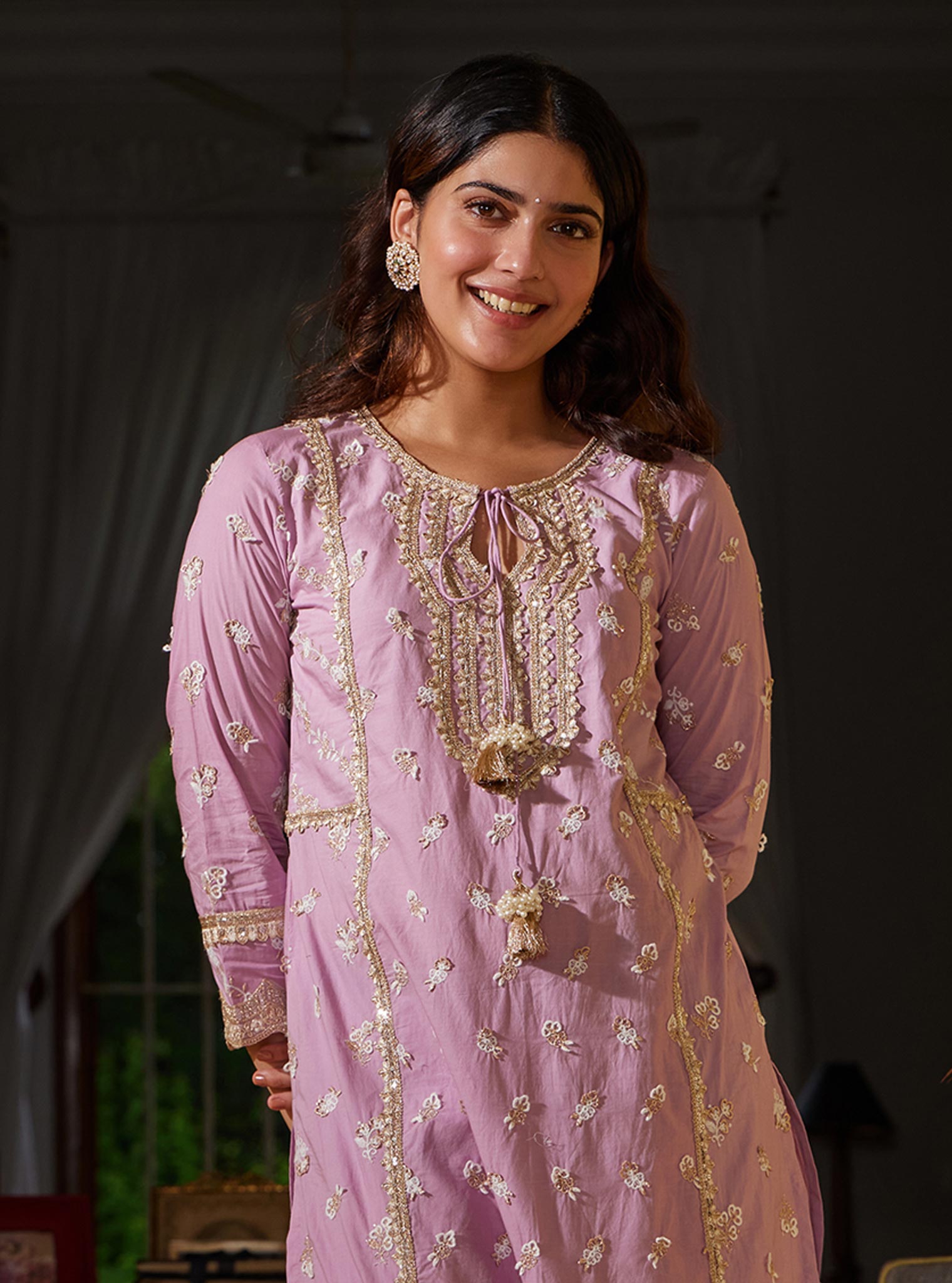 Mulmul Supima Cotton Adah Lilac Kurta