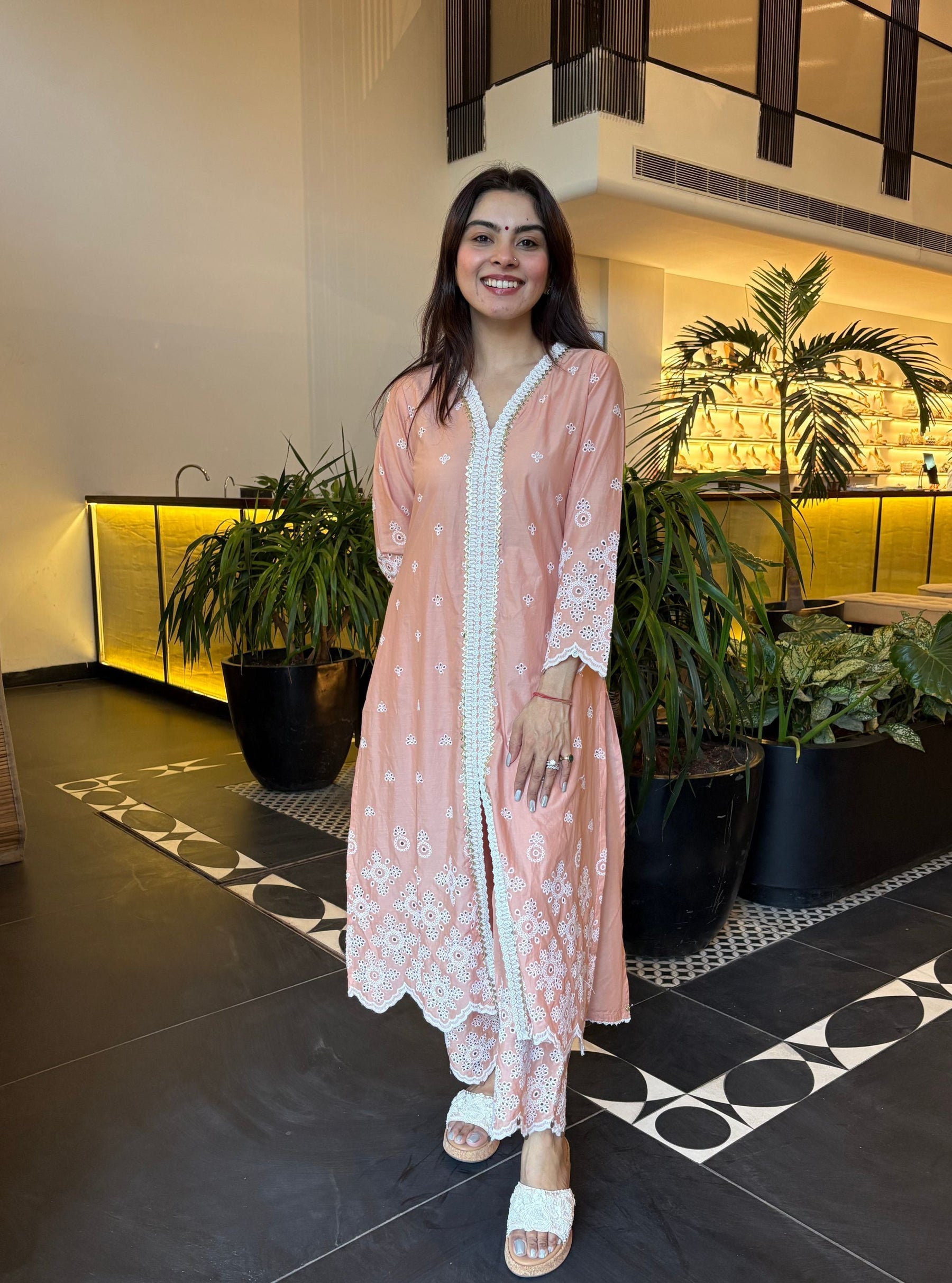 Ophelia Supima Cotton Peach Kurta With Peach Palazzo
