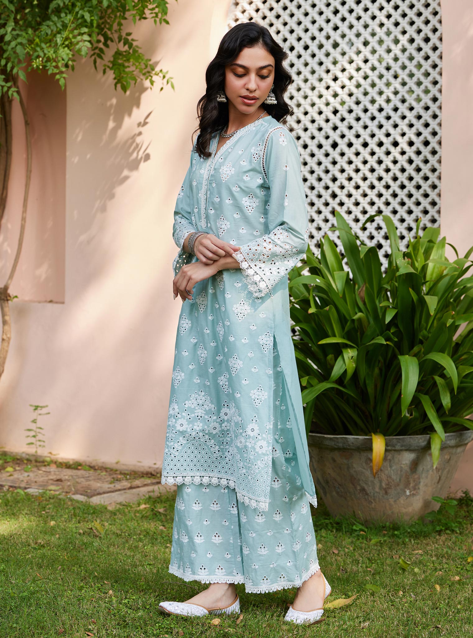 Mulmul Supima Cotton Peehu Light Blue Pant