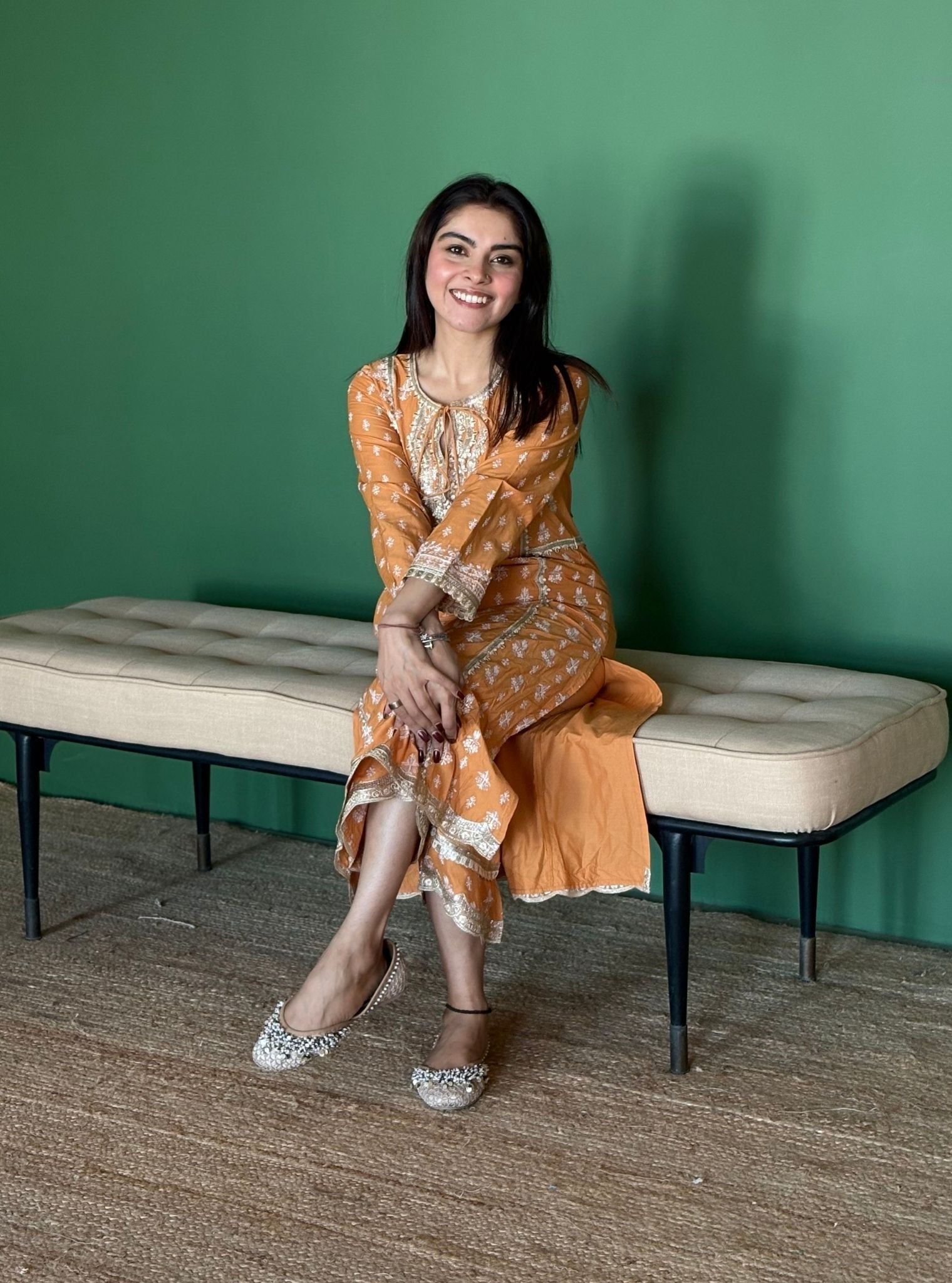 Kuhoo Supima Cotton Orange Kurta Set