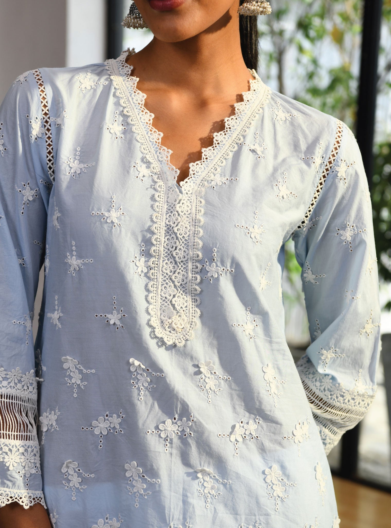 Mulmul Supima Cotton Salisbury Blue Kurta