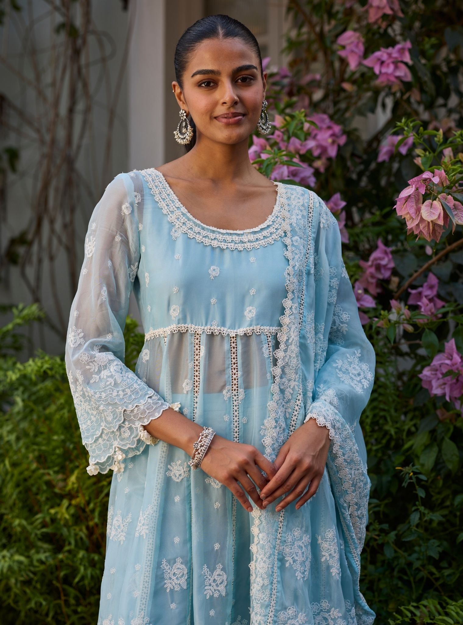 Lilo Organza Light Blue Anarkali Set