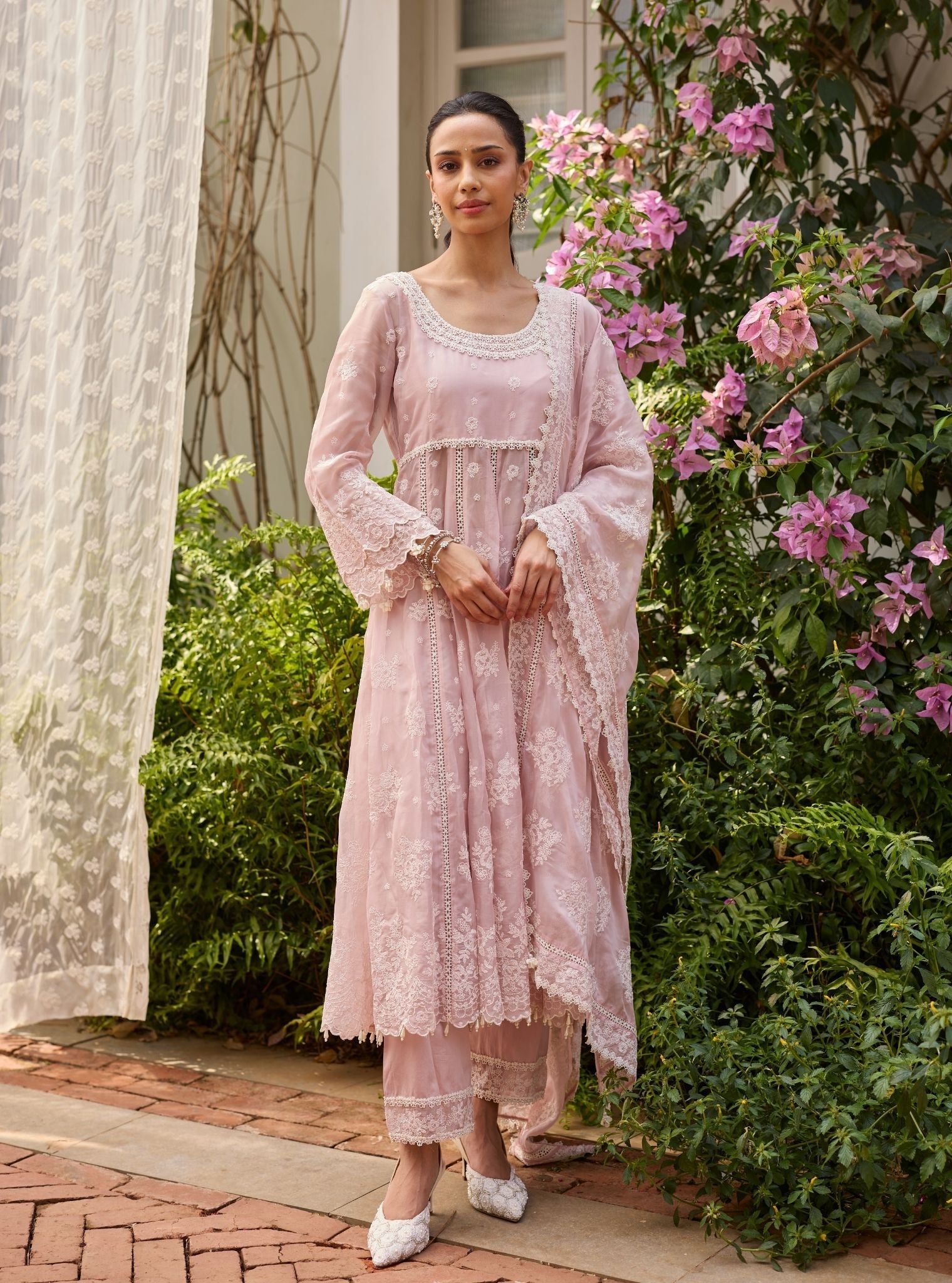 Lilo Organza Dusty Pink Anarkali Set