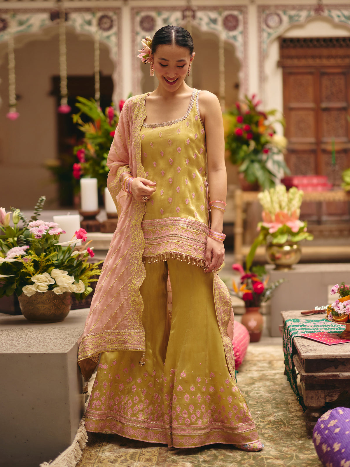 Jugal Bemberg Tissue Lime Kurta Set