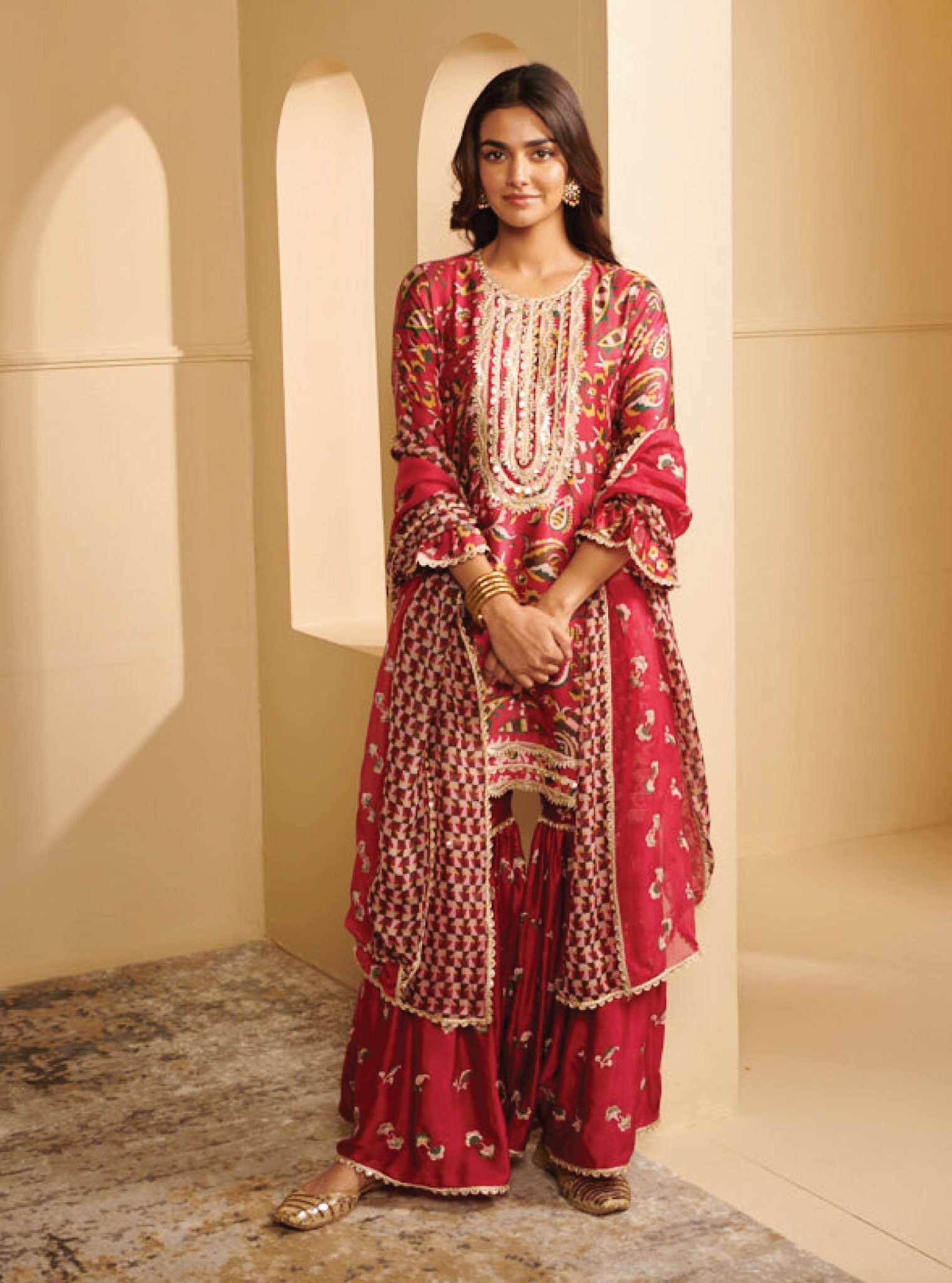 Vida Cupro Fuchsia Kurta with Garara Set