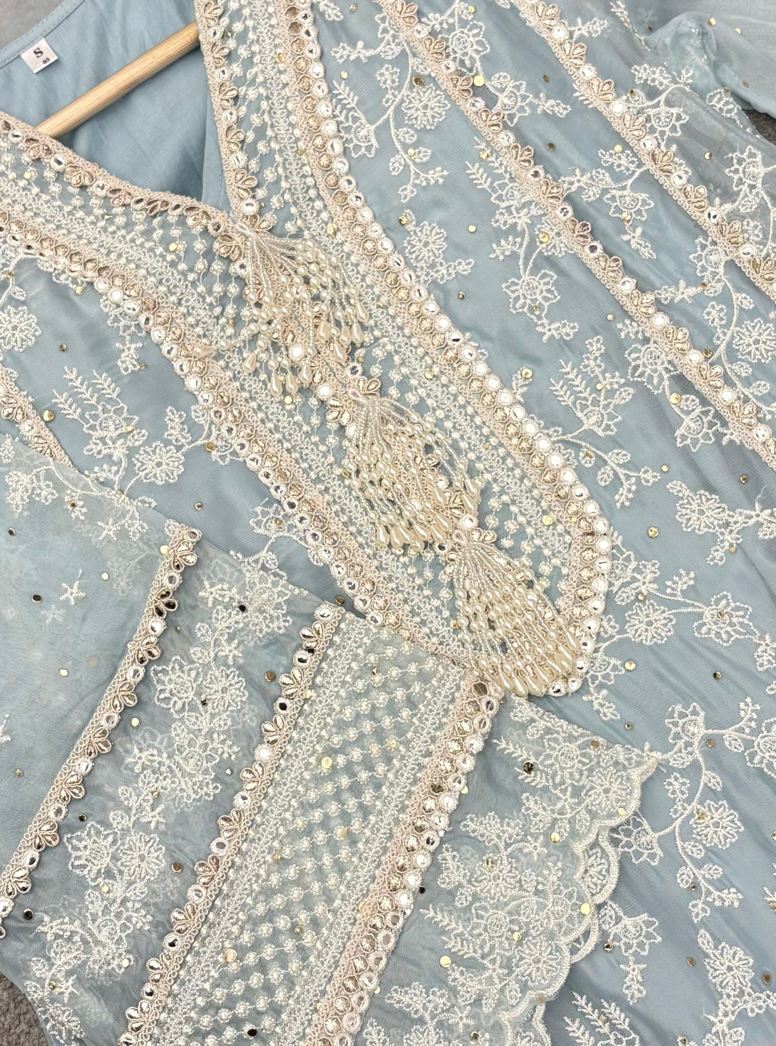 Rupa Organza Blue Anarkali Kurta with Pima Satin Blue Pant Set