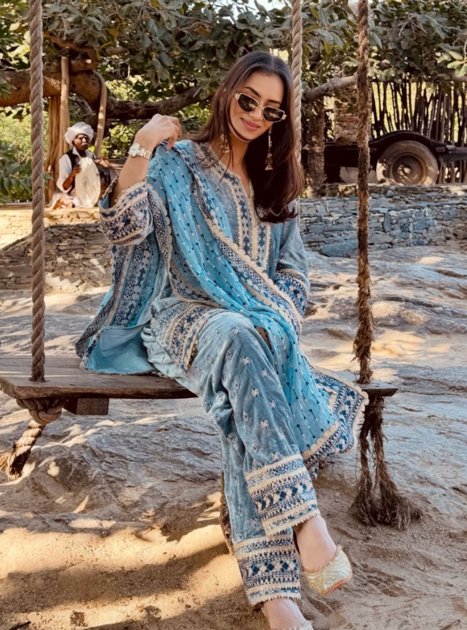 Tami Velvet Denim Kurta Set