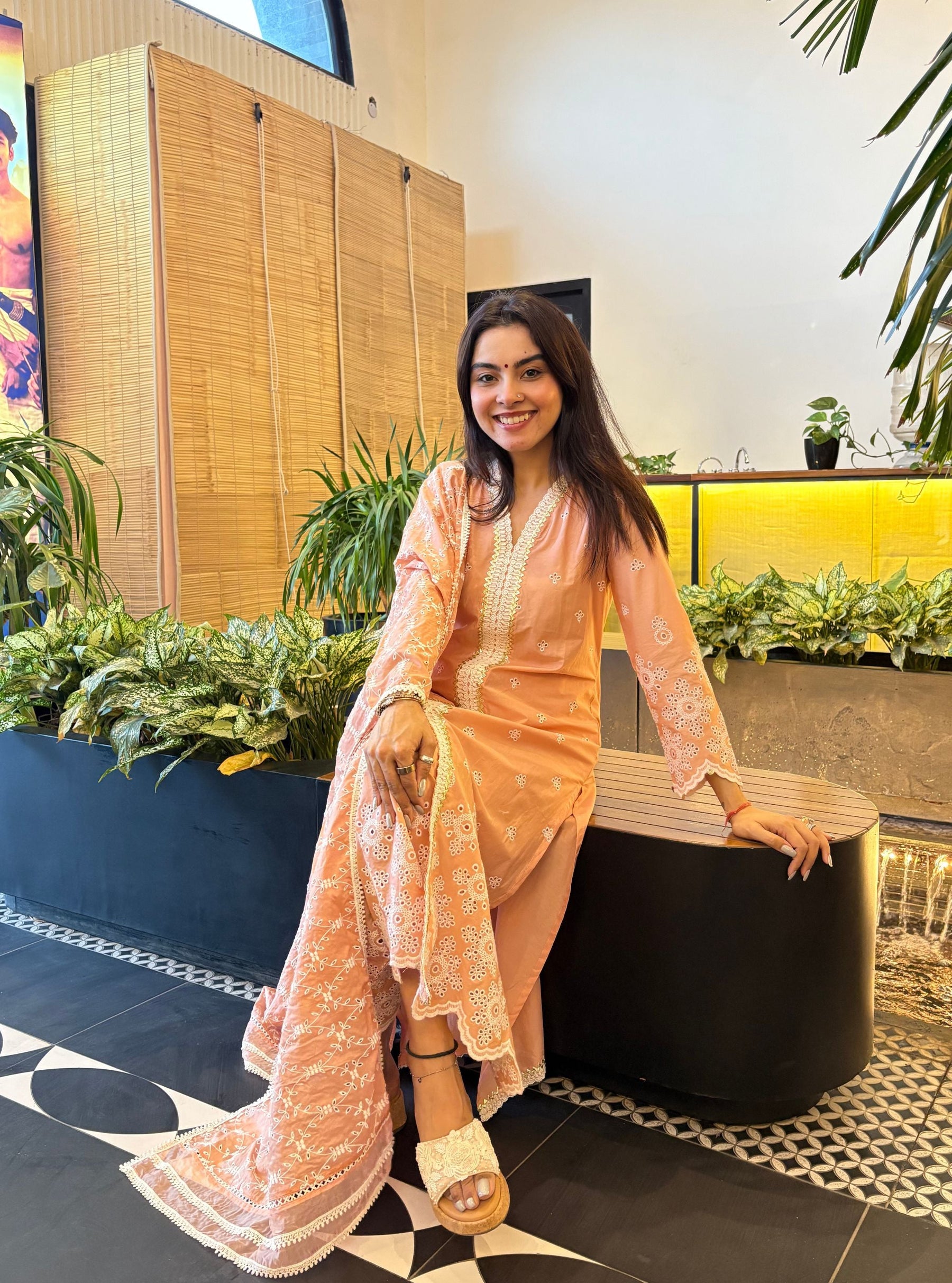 Ophelia Supima Cotton Peach Kurta With Peach Palazzo