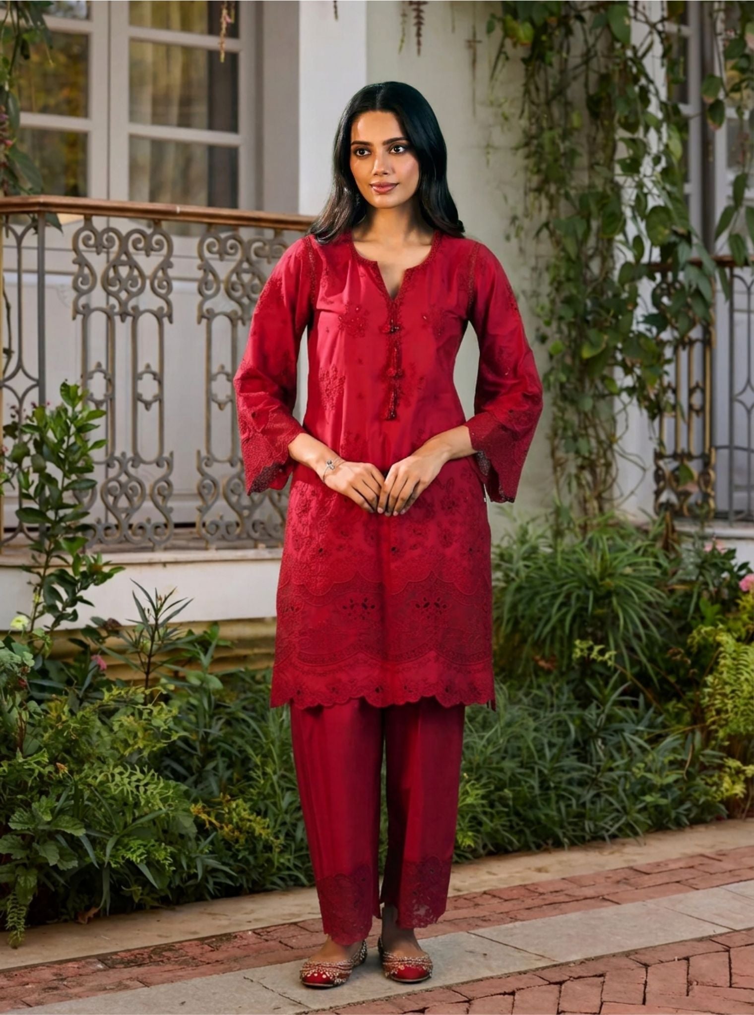 Riva Supima Cotton Red Kurta Set