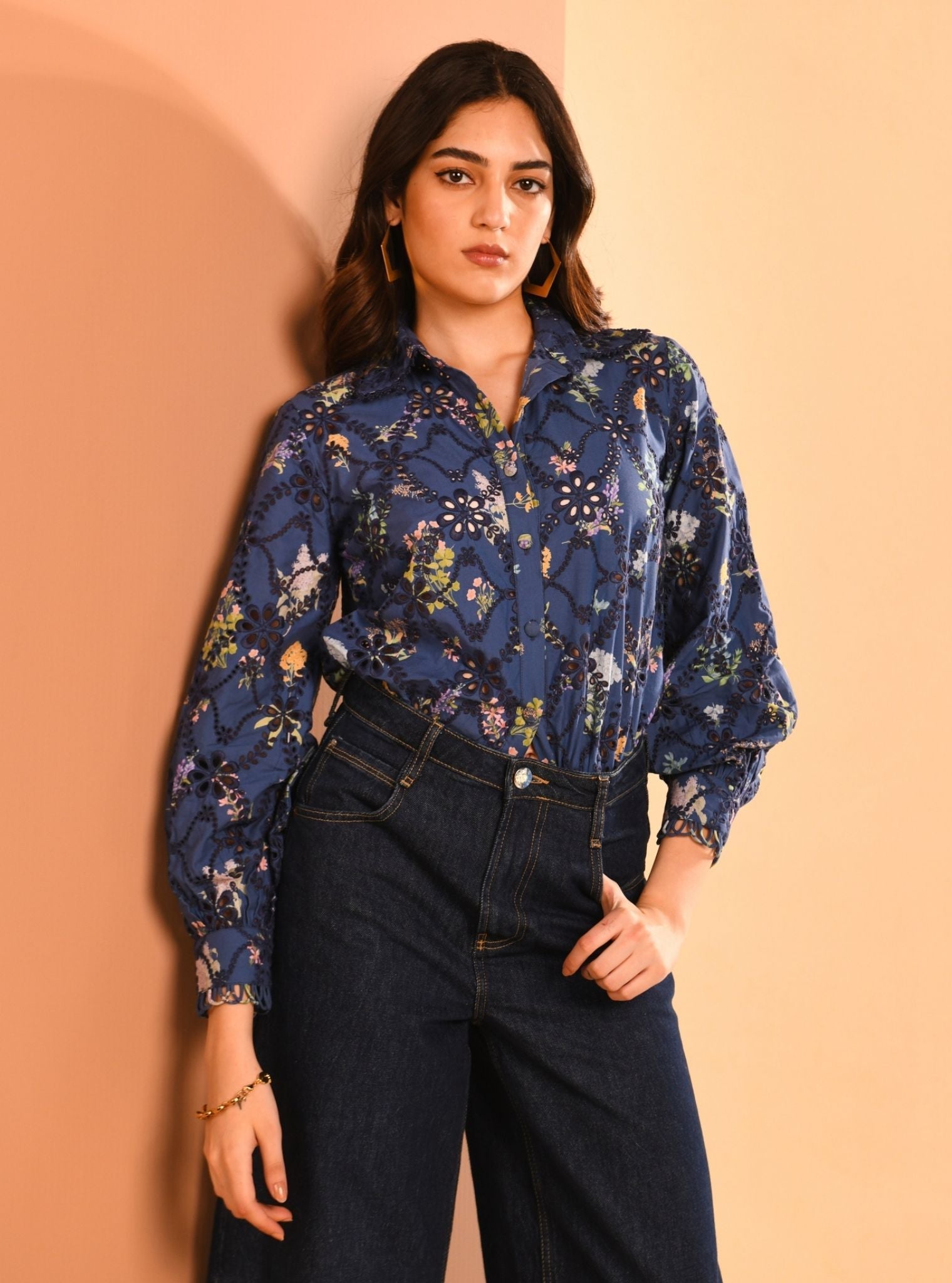 Mulmul Cotton Jem Printed Navy Shirt