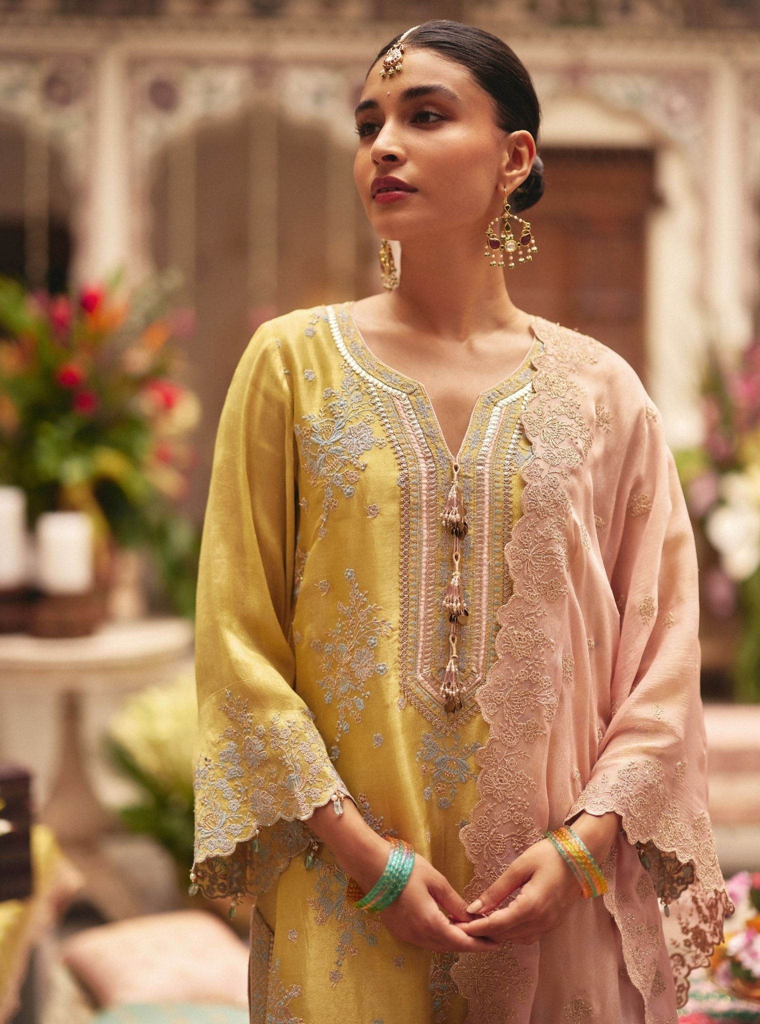 Dariya Bemberg Giraffe Lime Kurta Set