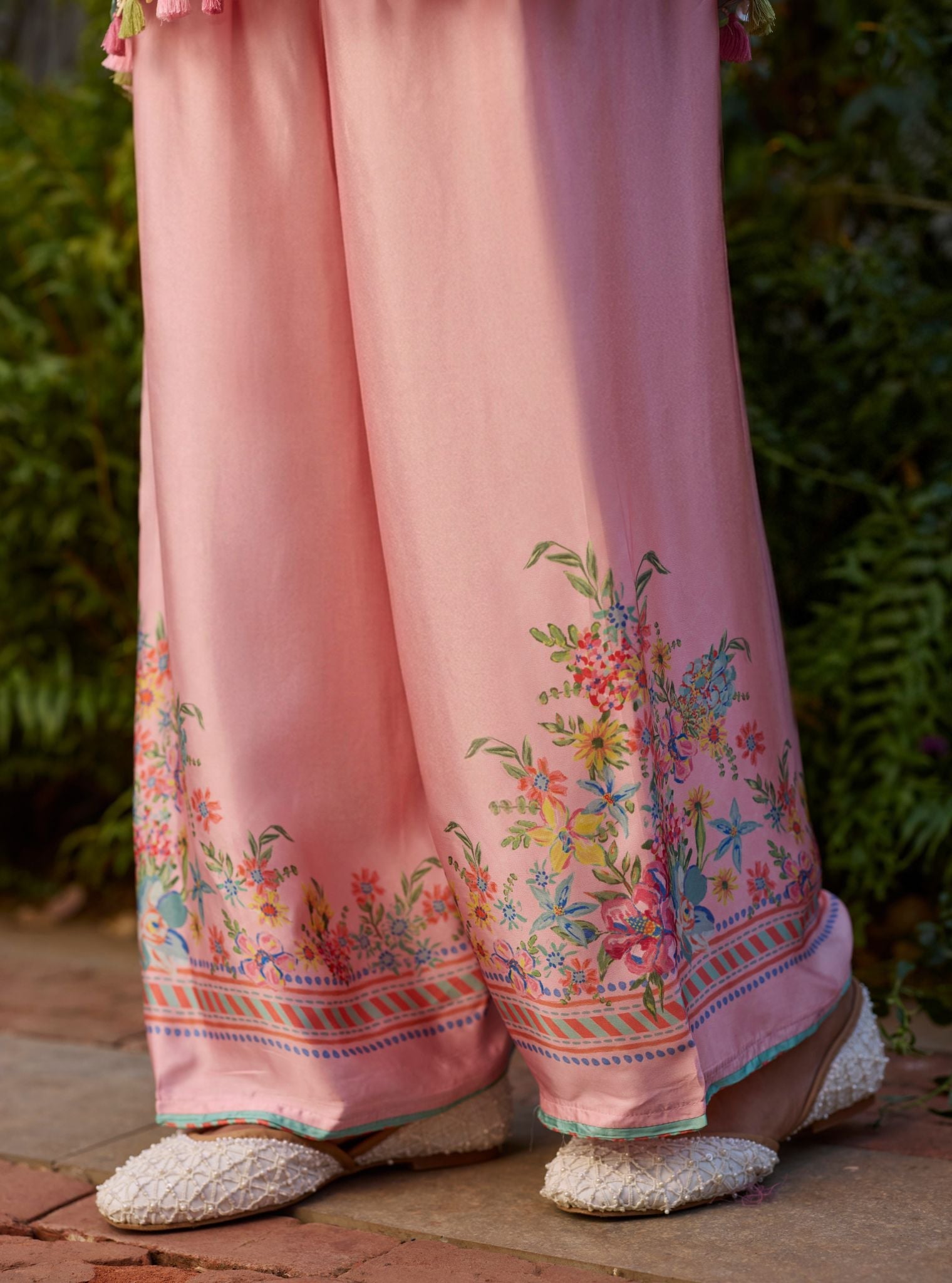 Zivae Cupro Satin Printed Pink Kurta With Farshi Salwar