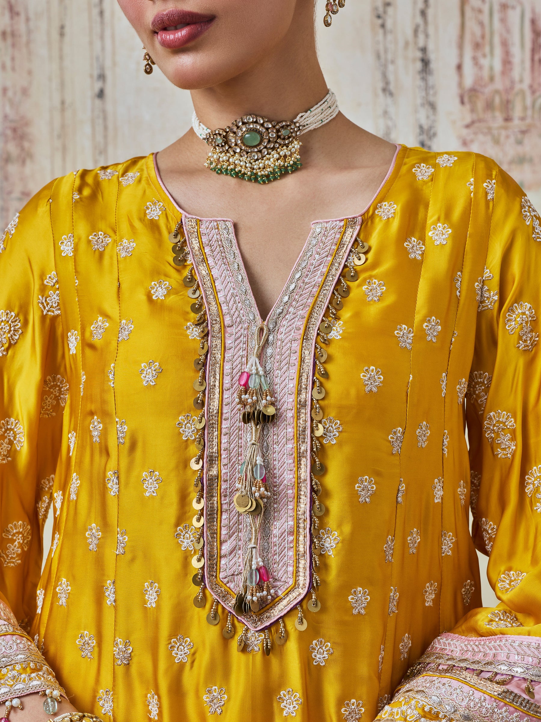 Maeri Cupro Satin Mustard Kurta Set