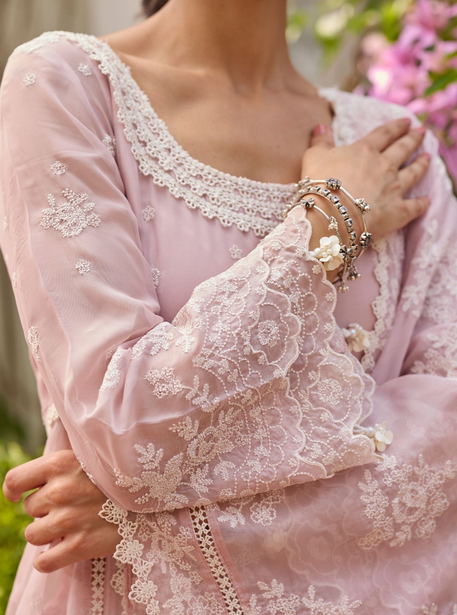 Lilo Organza Dusty Pink Anarkali Set