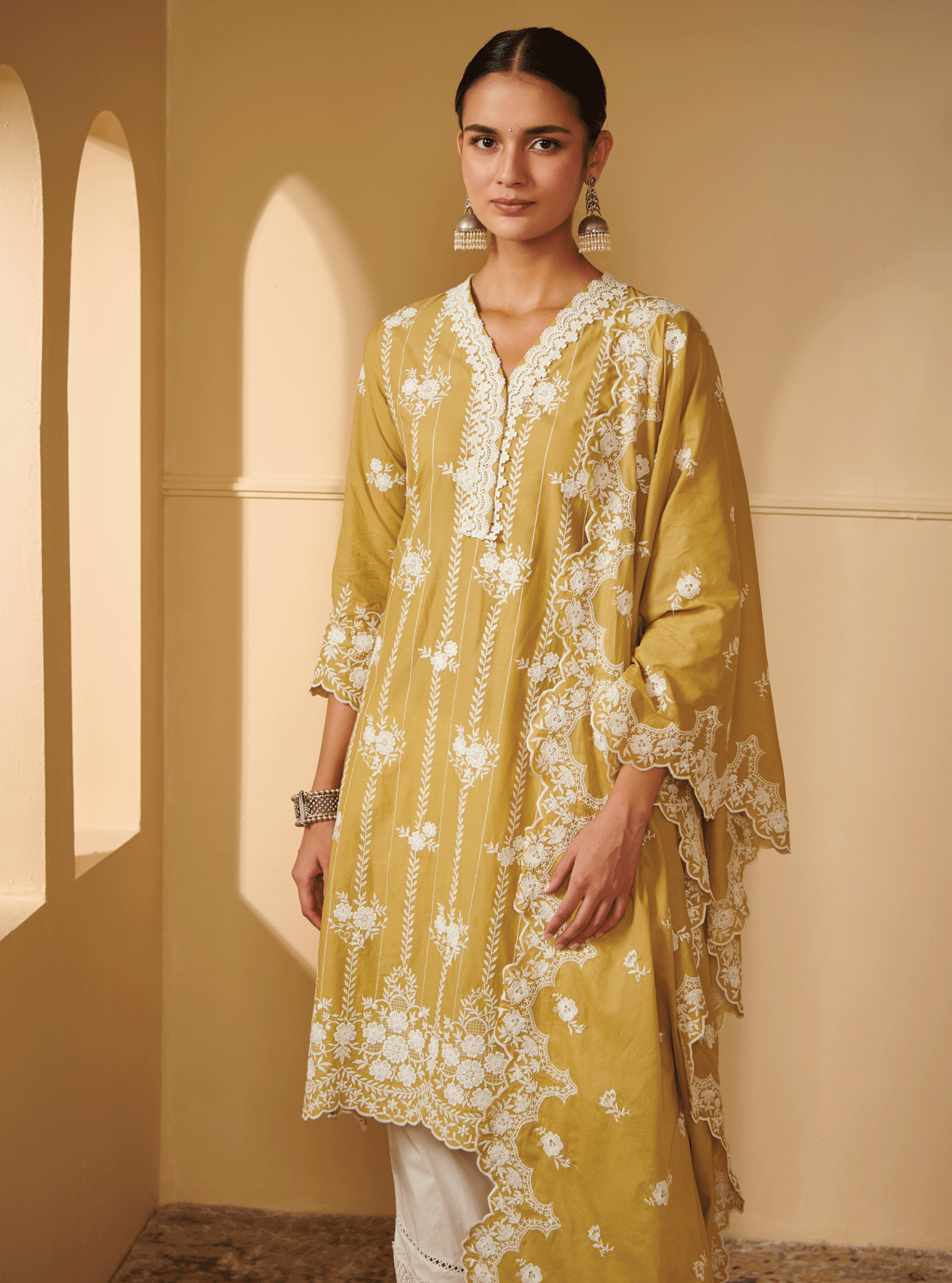 Mulmul Supima Cotton Dhansiri Green Kurta