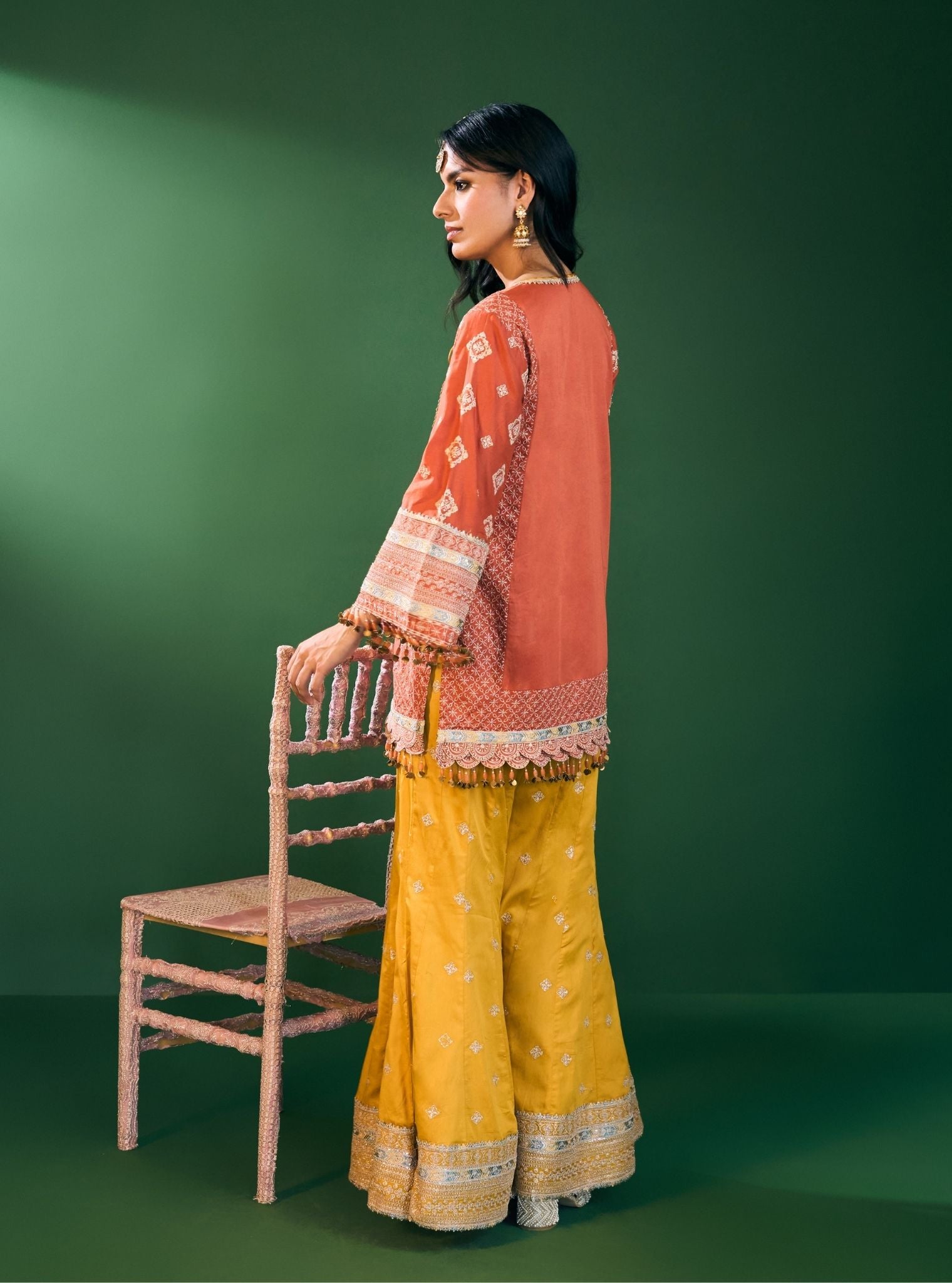 Hira Pima Satin Orange Kurta Set