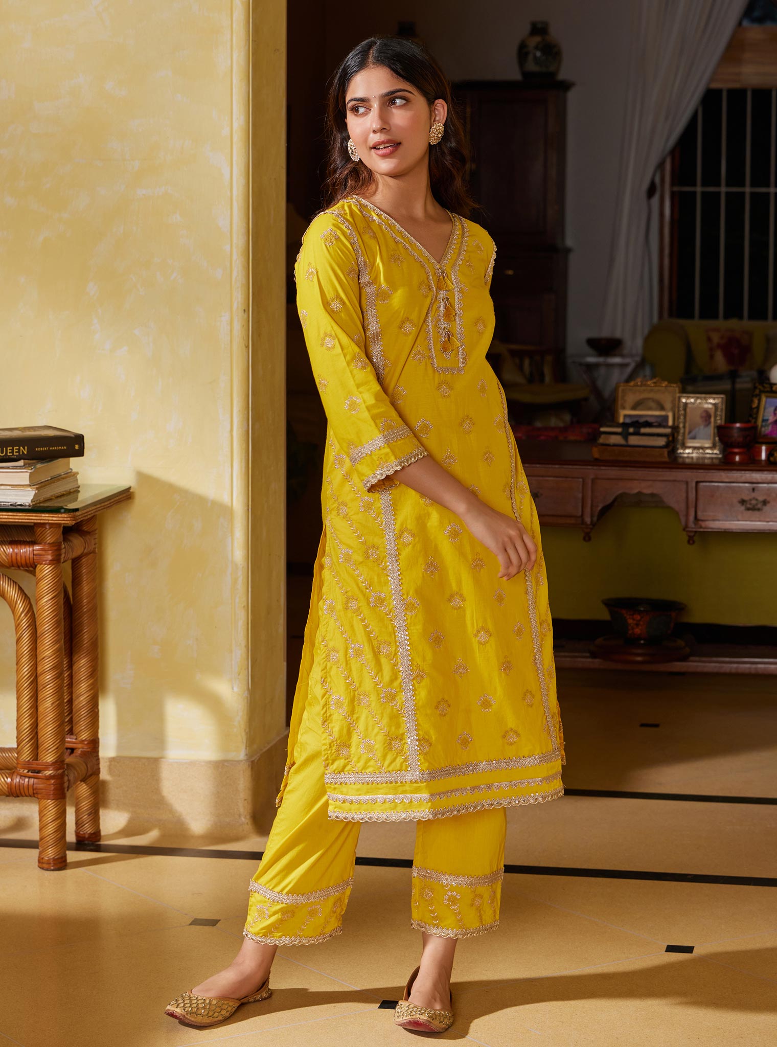 Mulmul Supima Cotton Titli Yellow Pant