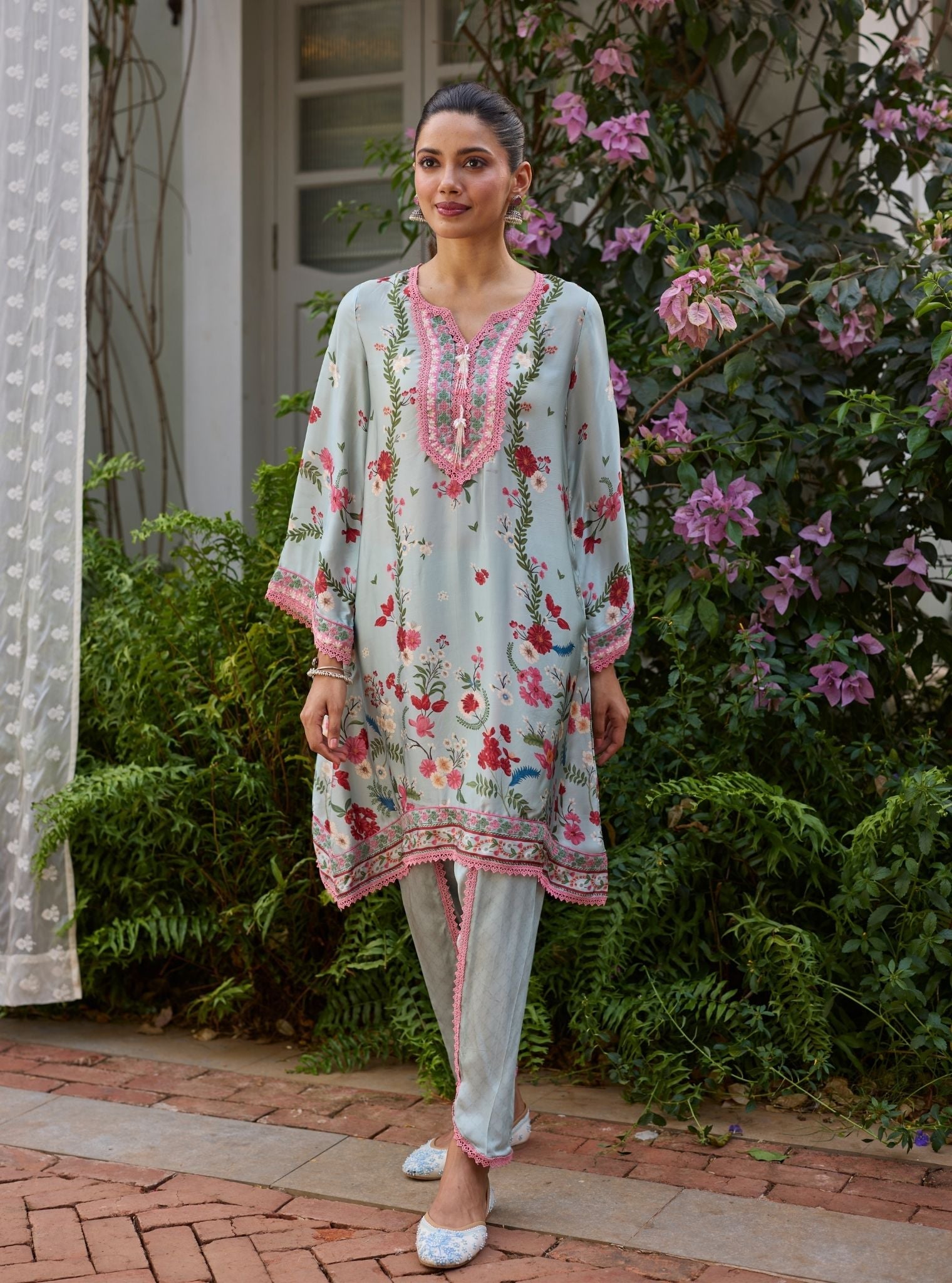 Aro Cupro Satin Blue Kurta Set