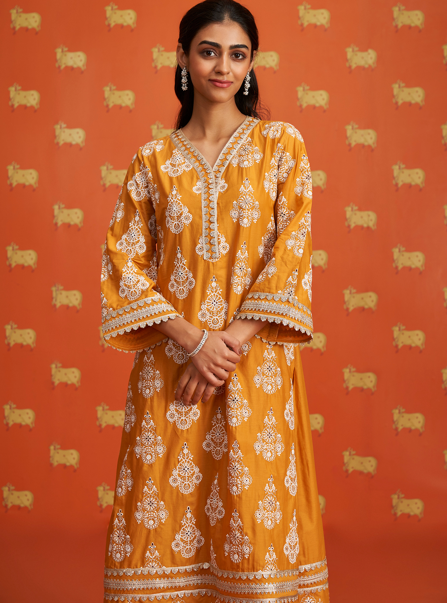 Mulmul Cotton Kaeo Orange Kurta With Mulmul Cotton Kaeo Orange Pant