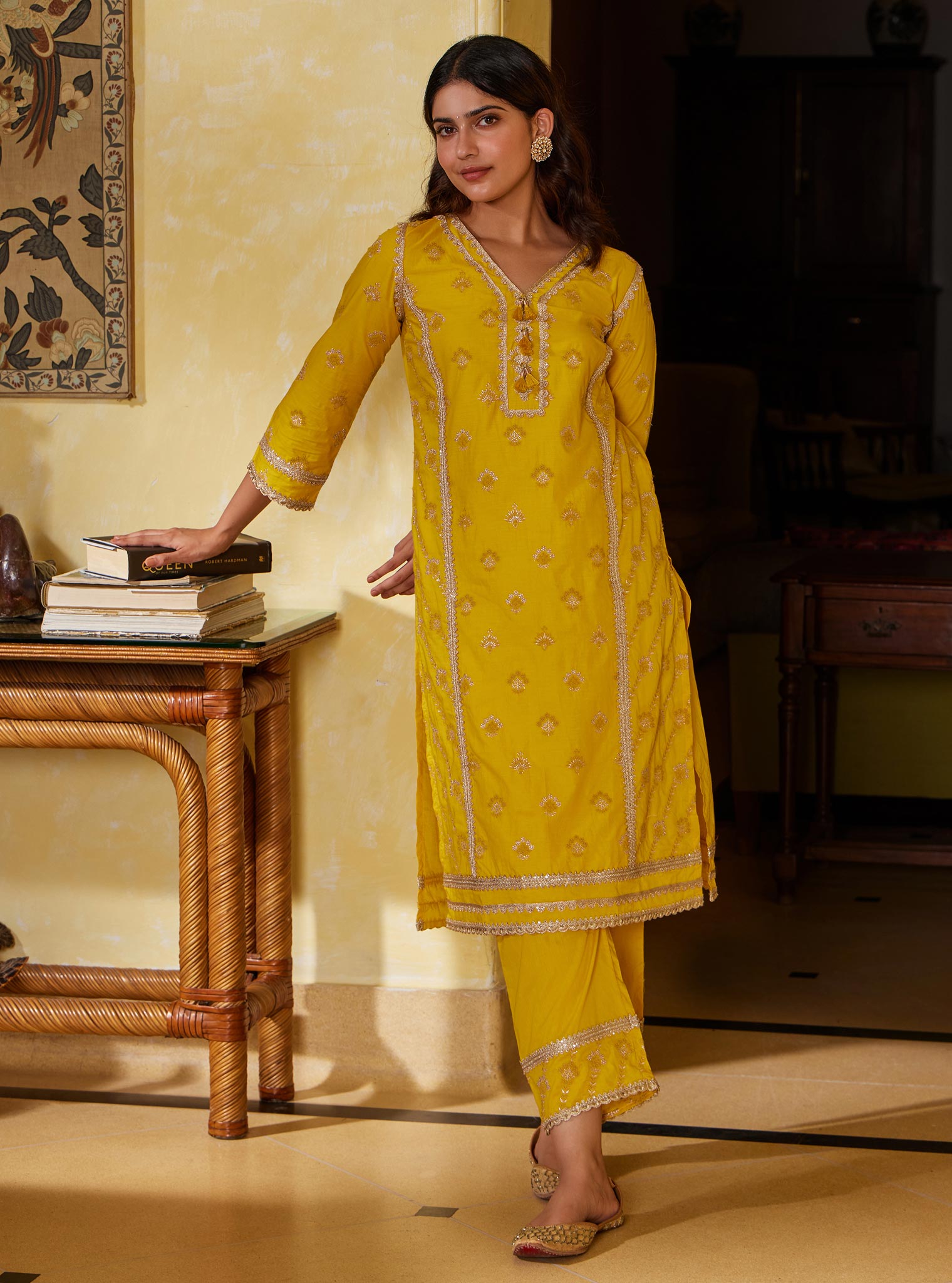 Mulmul Supima Cotton Titli Yellow Pant