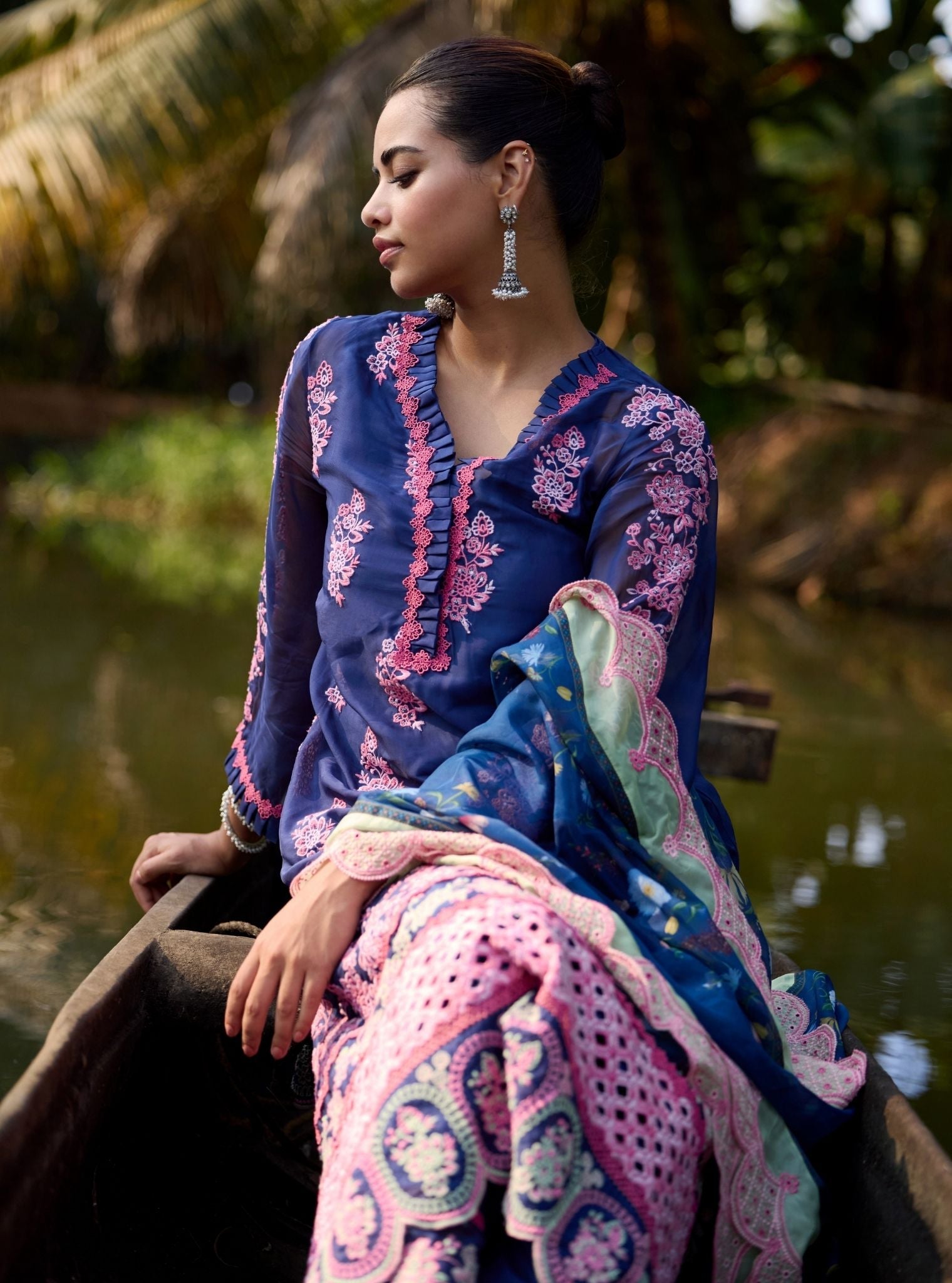 Mulmul Organza Printed Sadya Navy Dupatta