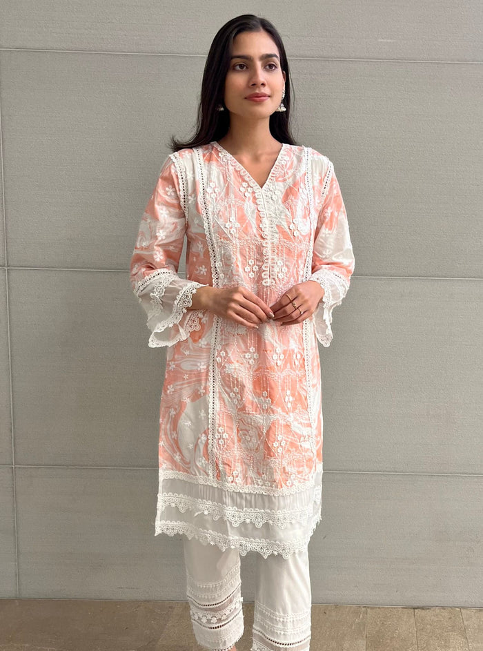 Mulmul Supima Cotton Marble Delphi Pink kurta