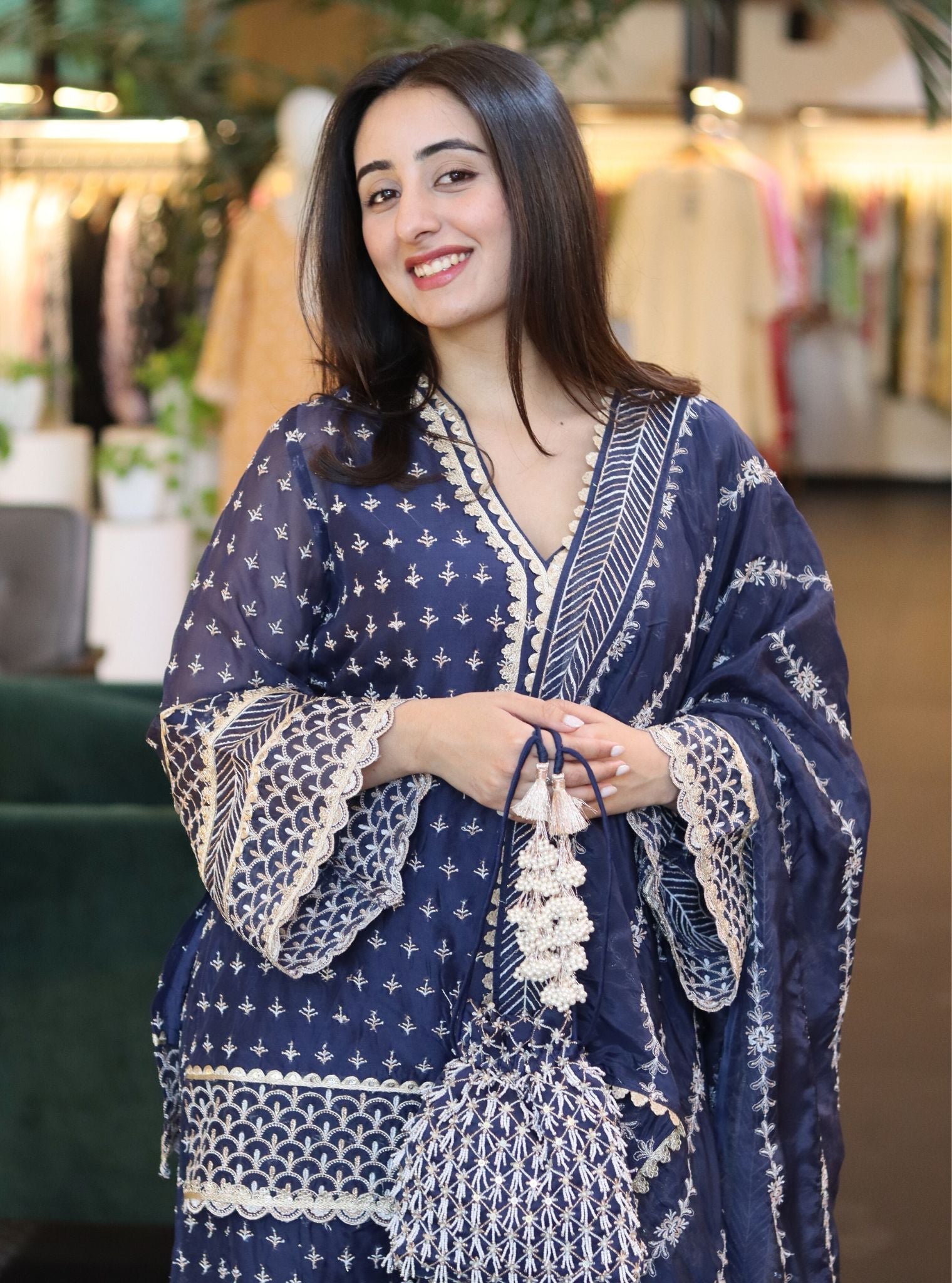 Sangli Organza Navy Kurta Set